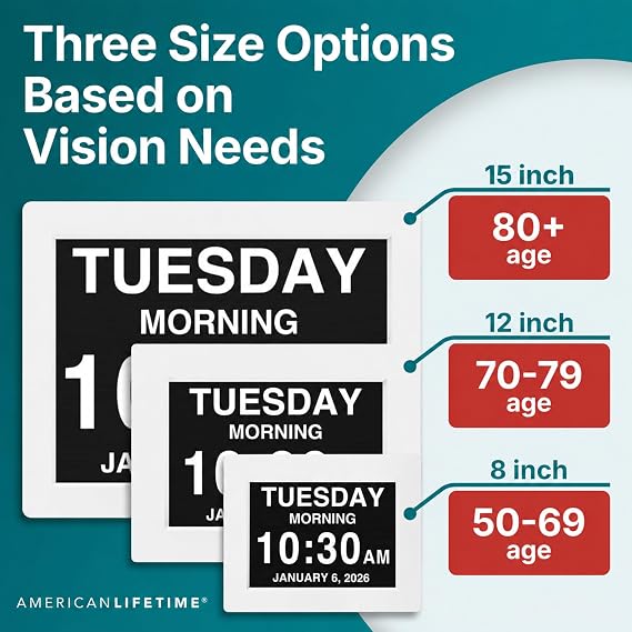 American Lifetime New 2026 Dementia Clock Large Digital Clock for Seniors, Large Display with Custom Alarms, Calendar Clock with Day & Date for Elderly, Clear Numbers Alzheimer Digital Clock White