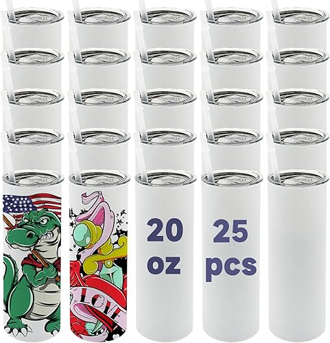 Miniatura 8 de ZREGGUR Vasos de sublimación a granel de 20 onzas mate, paquete de 25 vasos de sublimación rectos de acero inoxidable con aislamiento de doble