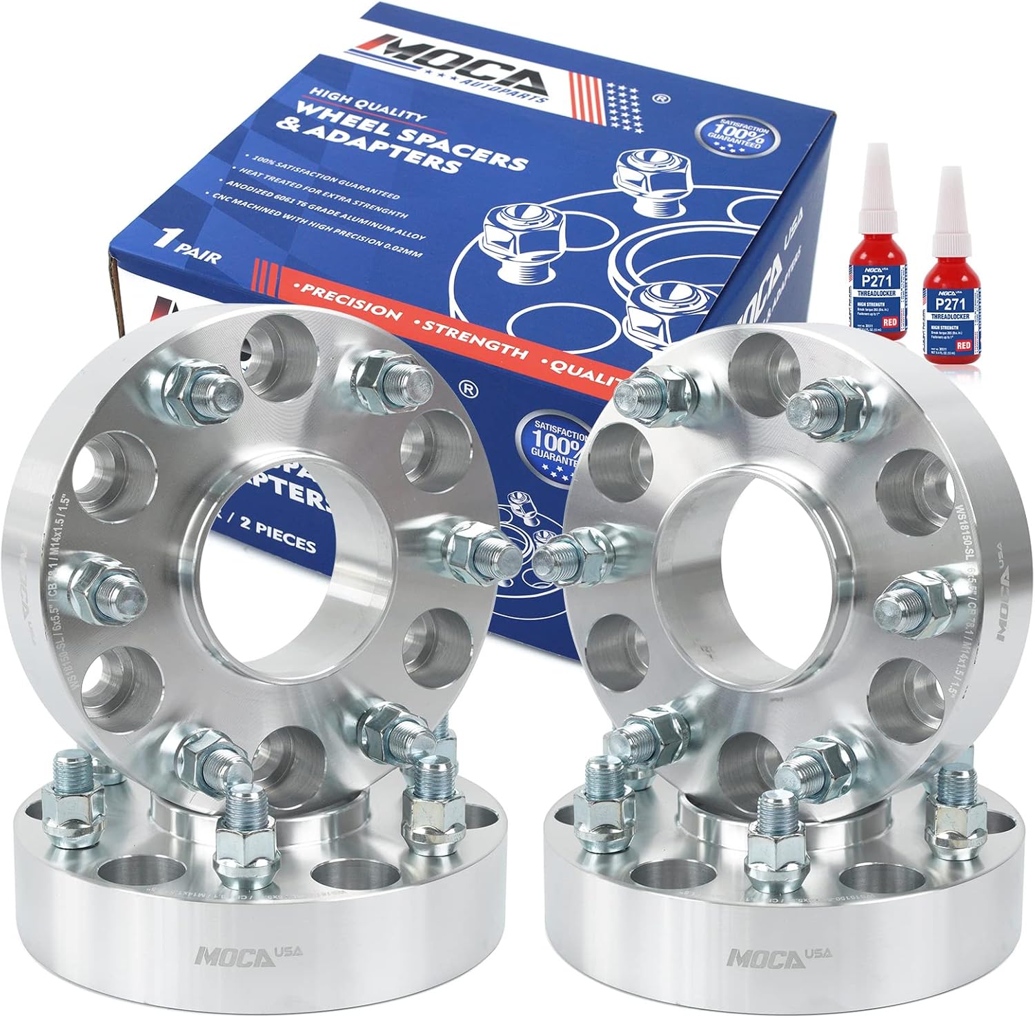 MOCA 6x5.5 to 6x5.5 Wheel Spacers Fits for Chevrolet 1999-2022 Silverado 1500, for GMC 1999-2022 Sierra 1500, 1991-2021 Yukon 6 Lug only, 2003-2014 Savana 1500, 38mm Thread Pitch M14x1.5 4PCS, Silver