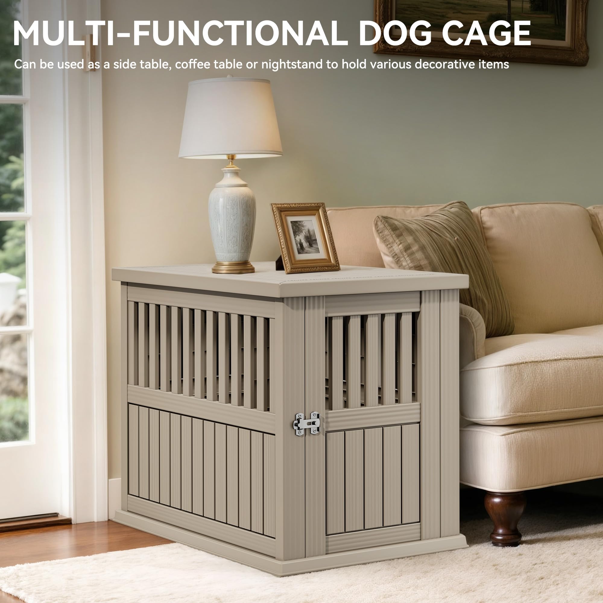 YITAHOME Plastic Dog Crate, Furniture-Style Nightstand & Side Table, Waterproof Indoor Kennel for Small to Medium Dogs, Black - image 4