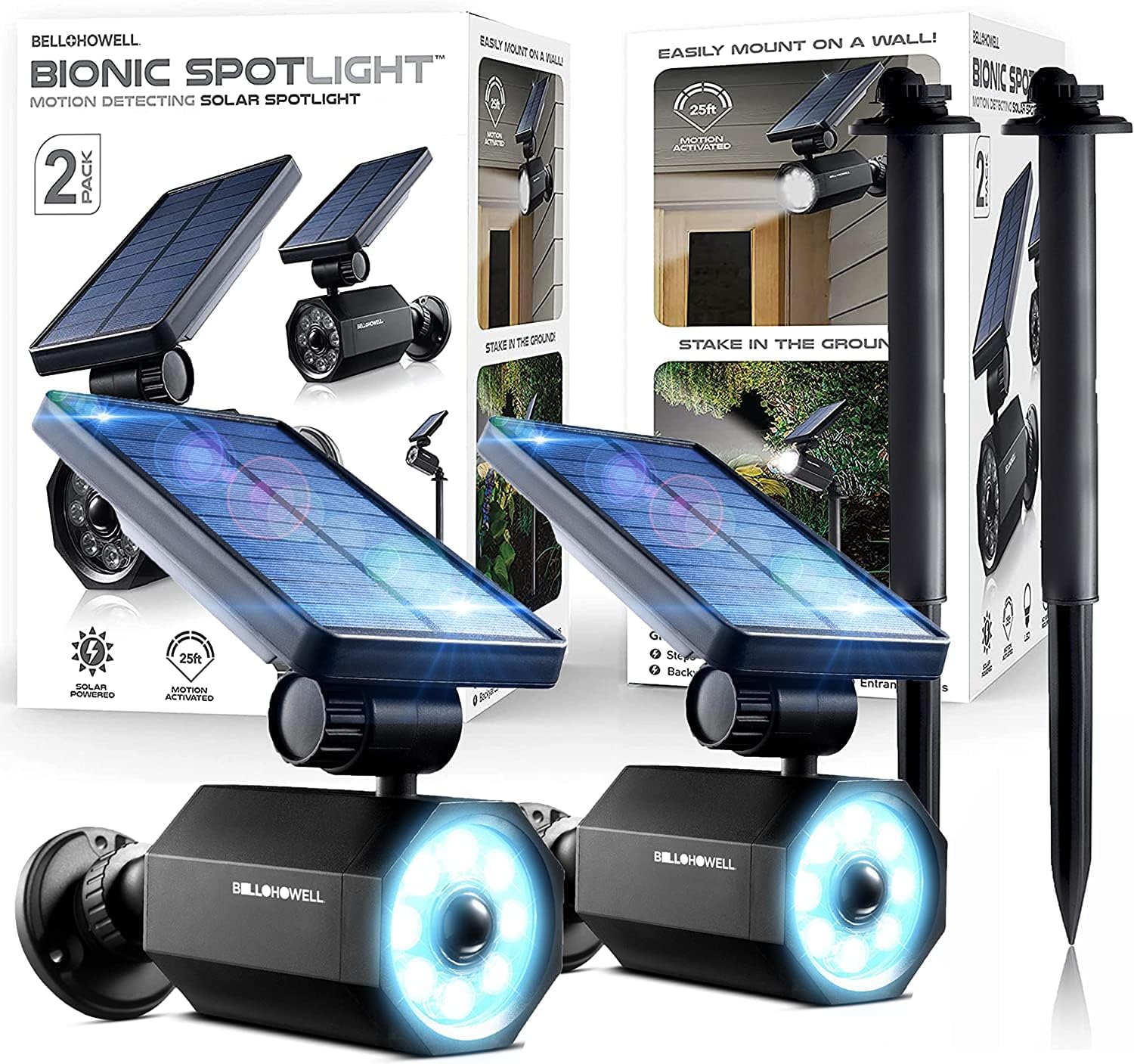 Bell+Howell Bionic Floodlight and Bionic Spotlight Bundle Solar Lights Spot Light Outdoor Motion