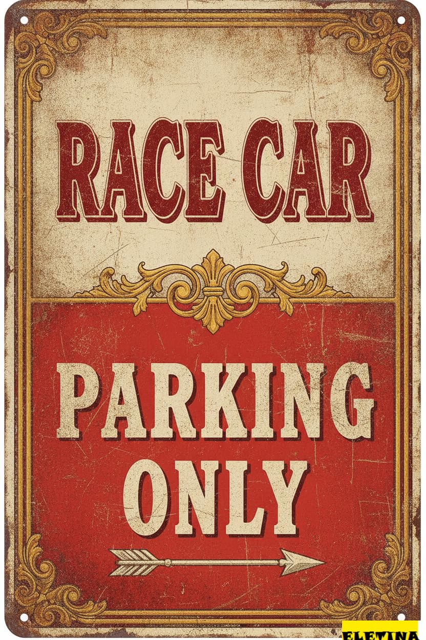 Personalized Sign for Man Cave Race Car Parking Only, 8x12 Tin Car Themed Room Decor Boys, Racing Bedroom Decor Private Property Decorative
