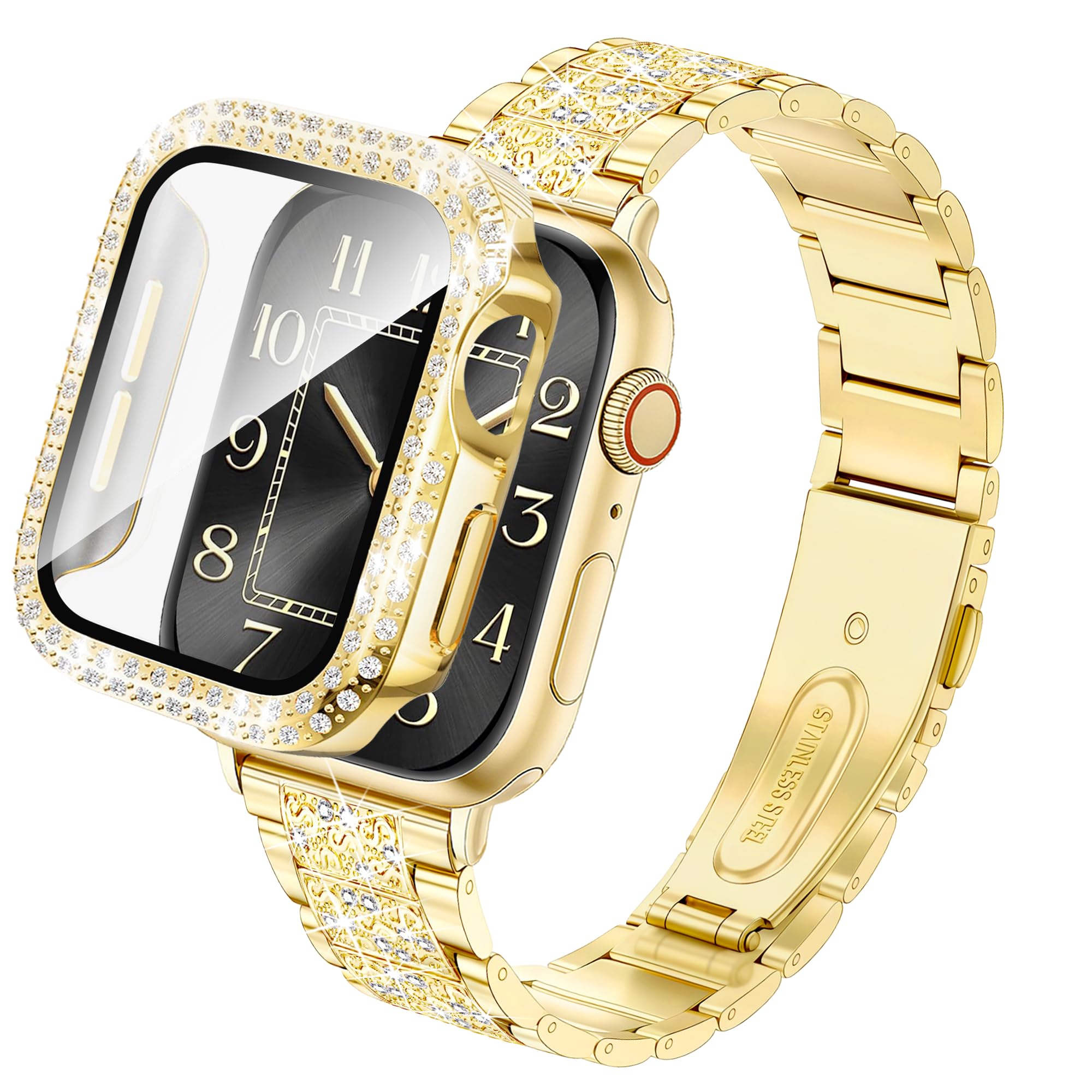 Aniaboho Bling Diamant Armband Kompatibel mit Apple Watch Armband 40mm 41mm 42mm 44mm mit Edle Strass-Schutzhiille, Glitzer iWatch Armband mit Hülle, für Apple Watch SE 3 2 1 Series11 10 9 8 7 6 5 4