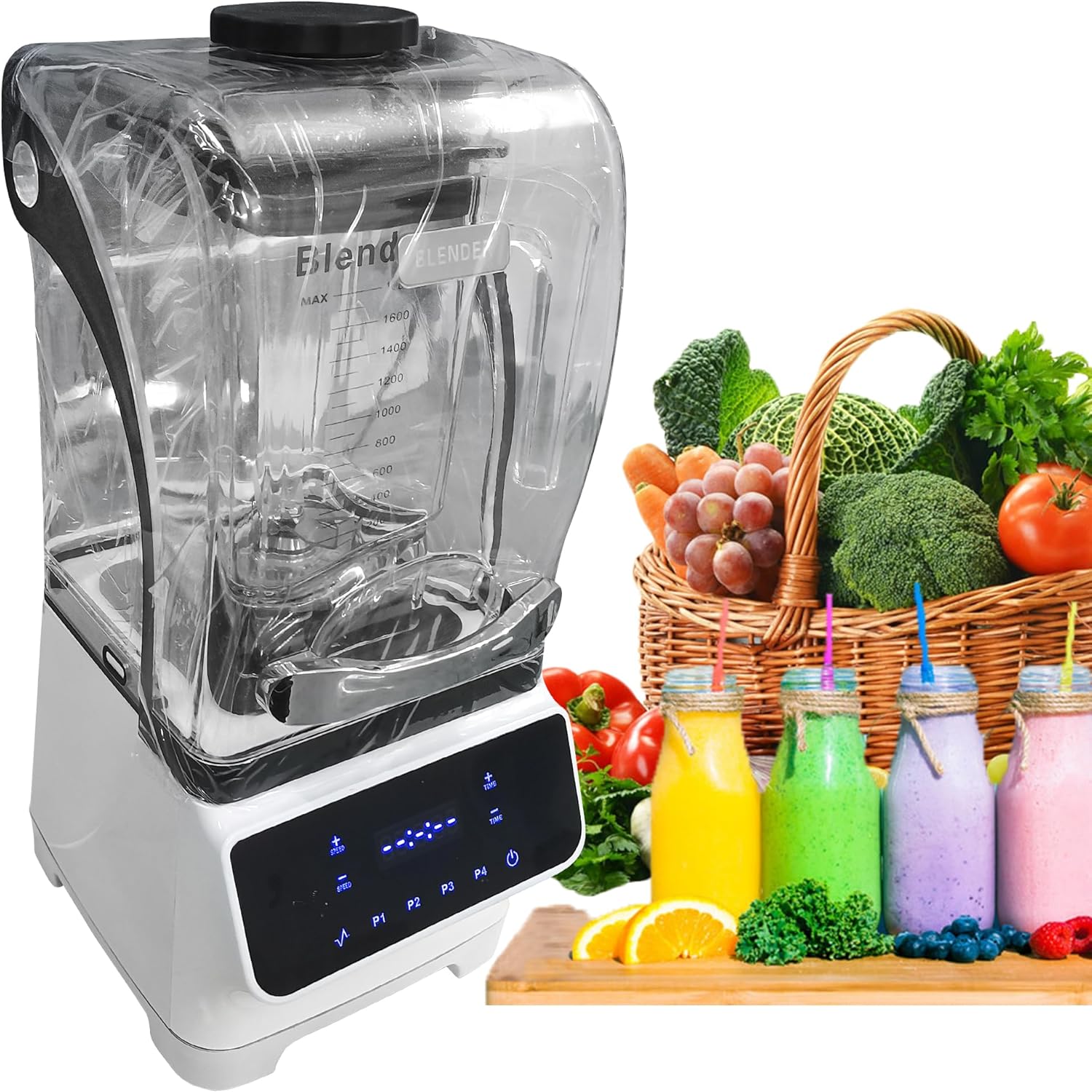 Yovtekc Commercial Blender for Shakes and Smoothies, 1.8L(61oz) High-speed Professional Blender for Kitchen, Countertop Blender with Sound Shield for Frozen Fruit Smoothies, 2200W 110V White