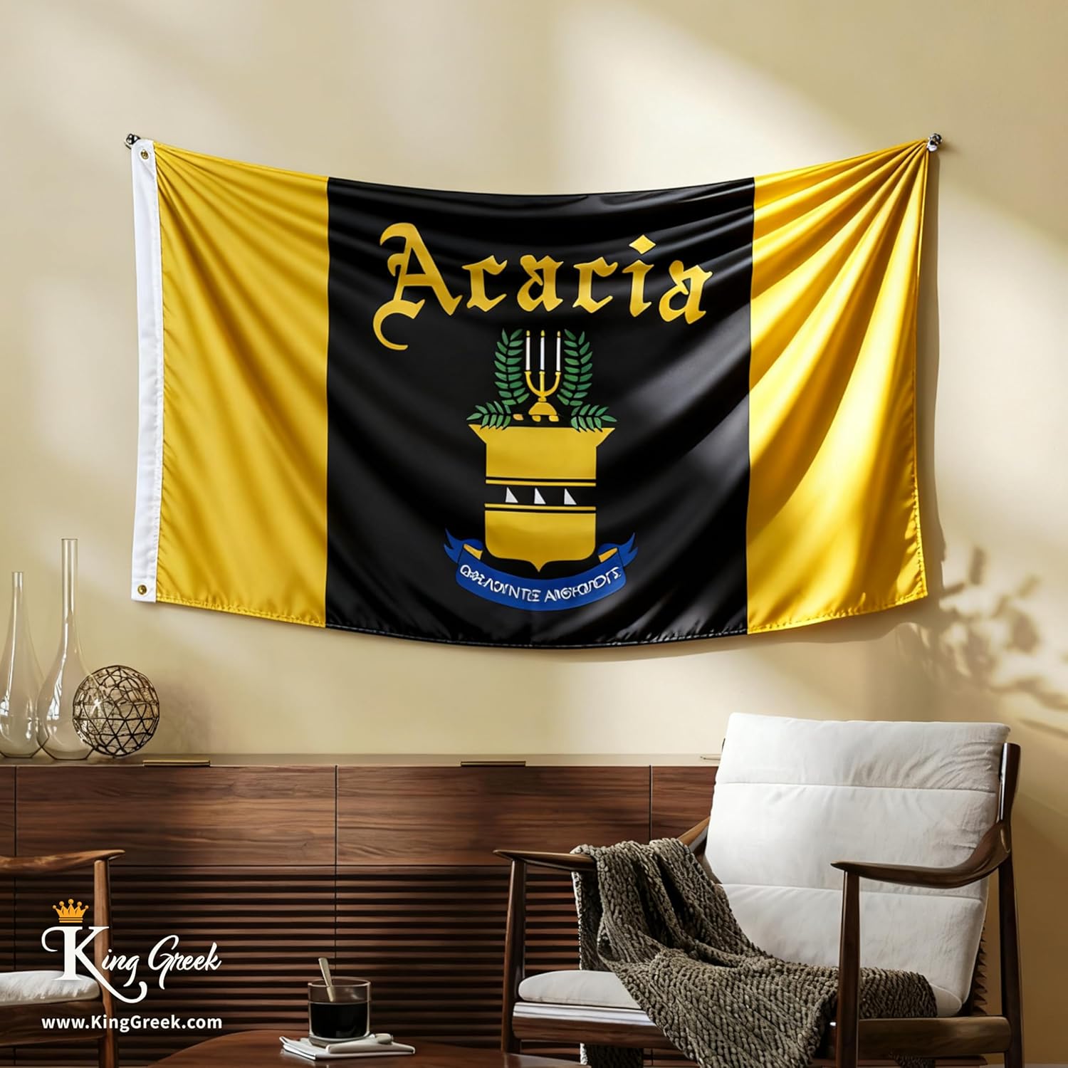 King Greek Acadia Flag Official Fraternity,Brass Grommets & Double Stitch,Polyester Banner Wall Decor for Outdoor Indoor Decoration,3x5 Feet