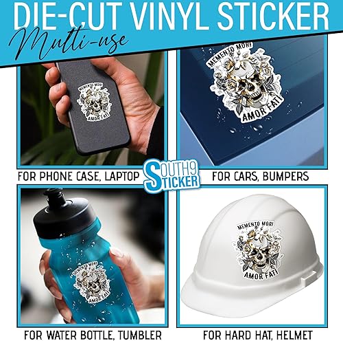 Miniatura 2 de Memento Mori - Calcomanías de vinilo troqueladas con diseño de calavera Amor Fati, rosas doradas, flores, 3 pulgadas, para casco duro, botella de