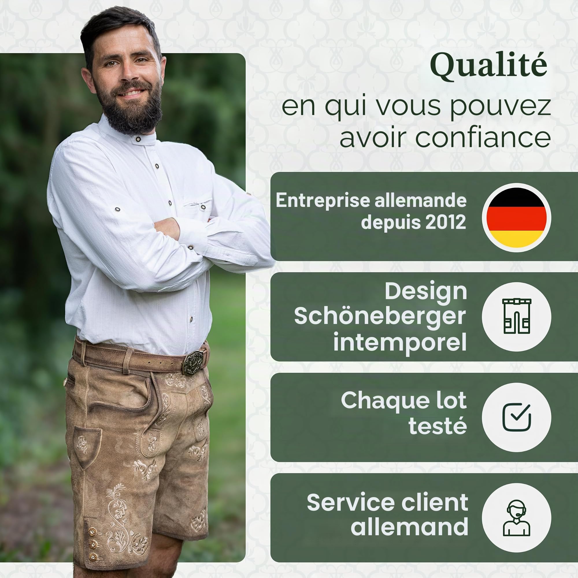 Schöneberger Trachten Couture Lugano Pantalon court en cuir pour homme avec ceinture traditionnelle vintage pour fête de la bière en nubuck