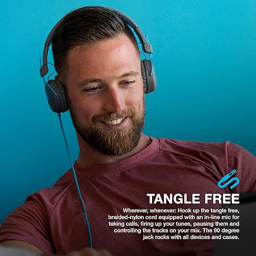 Miniatura 3 de JLab Auriculares de estudio en la oreja, auriculares con cable, grisazul, cable sin enredos, piel sintética ultra afelpada con cojines de espuma de