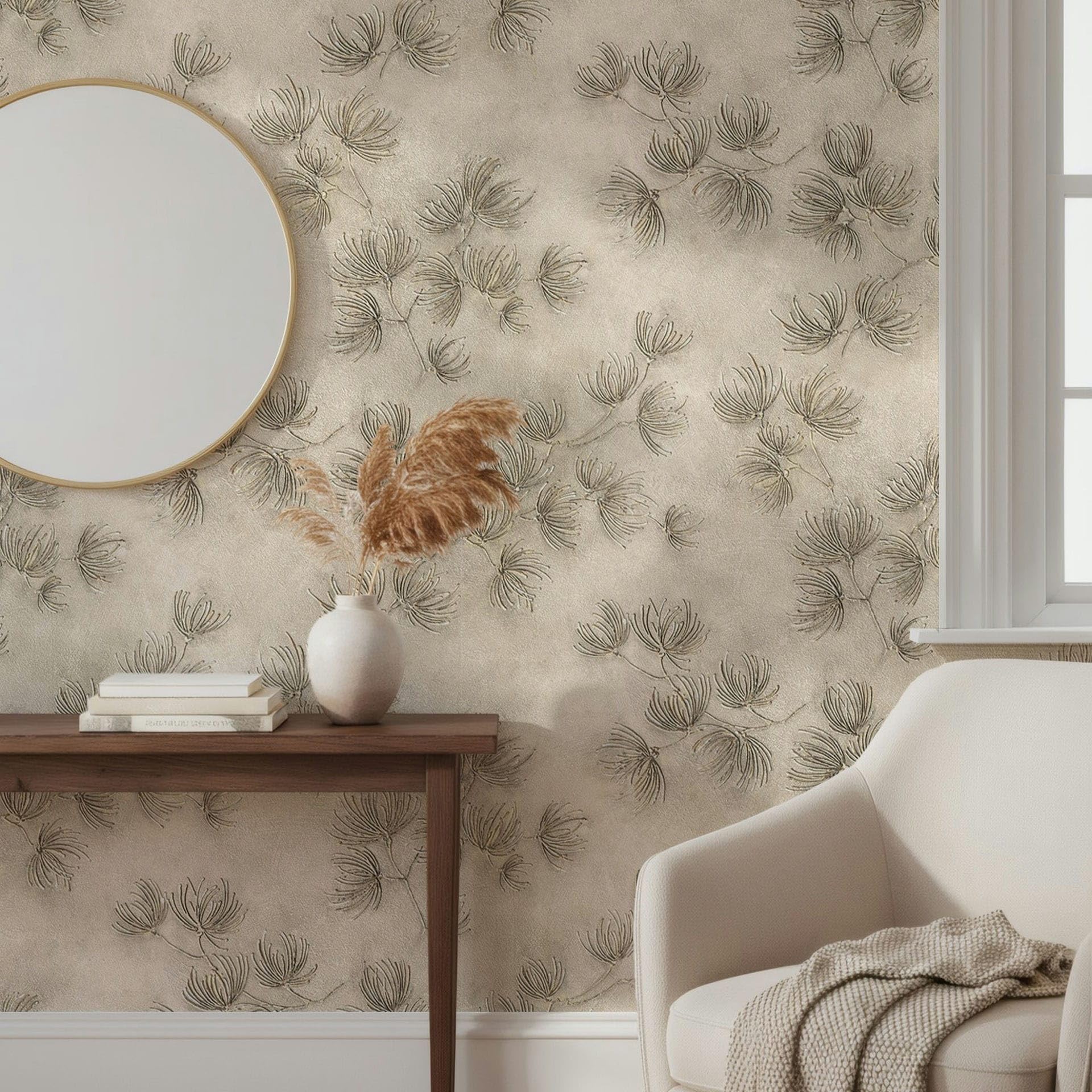 Papier peint floral beige marburg 10m pour salon et chambre