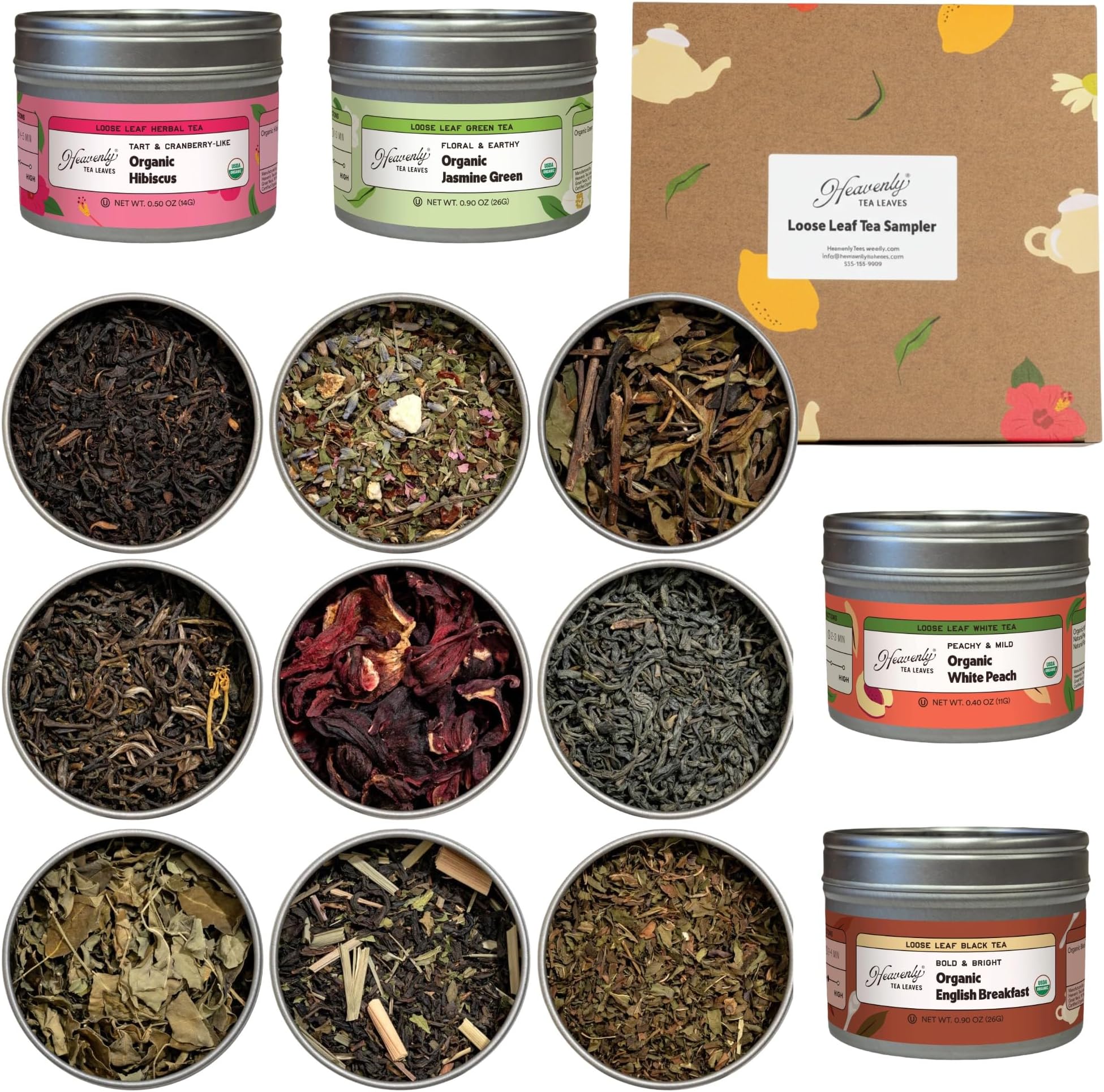 Heavenly Tea Leaves 9 Flavor Variety Pack, Assorted Loose Leaf Tea Sampler Set - Assortment of Green Tea, Herbal Tea, Black Tea, & White Tea