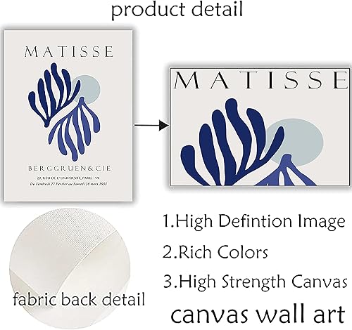 Vista 6 de Póster abstracto de Matisse de hoja azul marino, arte de pared de Matisse, impresiones de Matisse, lienzo de Matisse, pintura para decoración