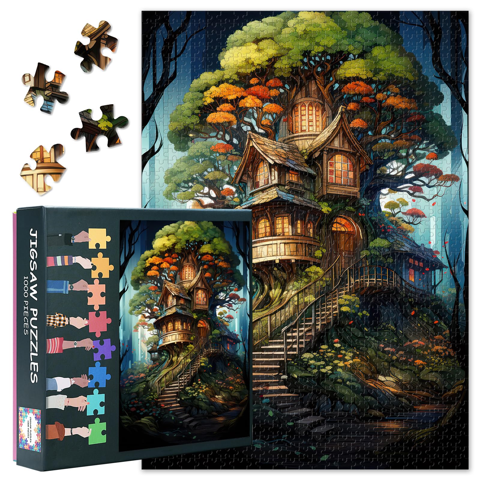 Forest Puzzle Beautiful Wooden House in The Forest Puzzles for Adults 1000 Pieces Impossible Hard Difficult Challenging Puzzles for Adults Cartoon