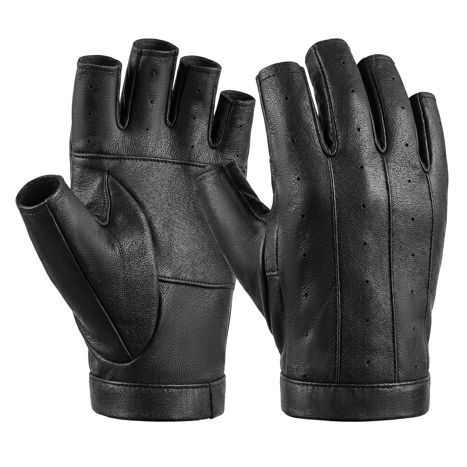 Aegend Fingerless Leather Gloves
