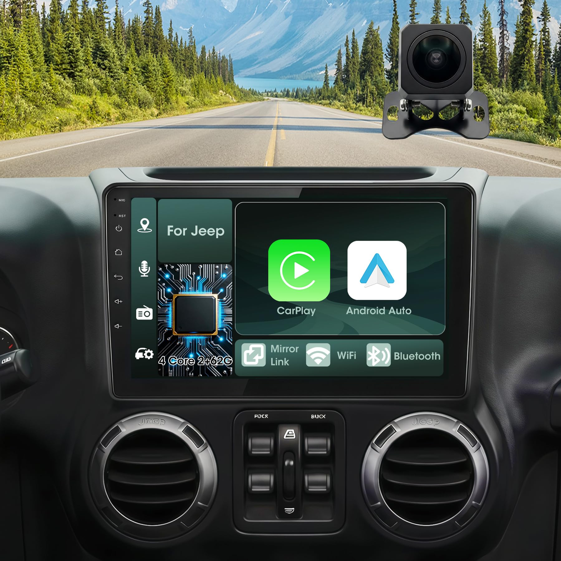Photo 1 of Nzjubo Car Radio Stereo for Jeep Wrangler JK 2007-2018 Grand Cherokee Patriot Compass Dodge Ram, Touch Screen Car Stereo with Bluetooth, Carplay, Android Auto, Backup Camera, Head Unit for Jeep JK