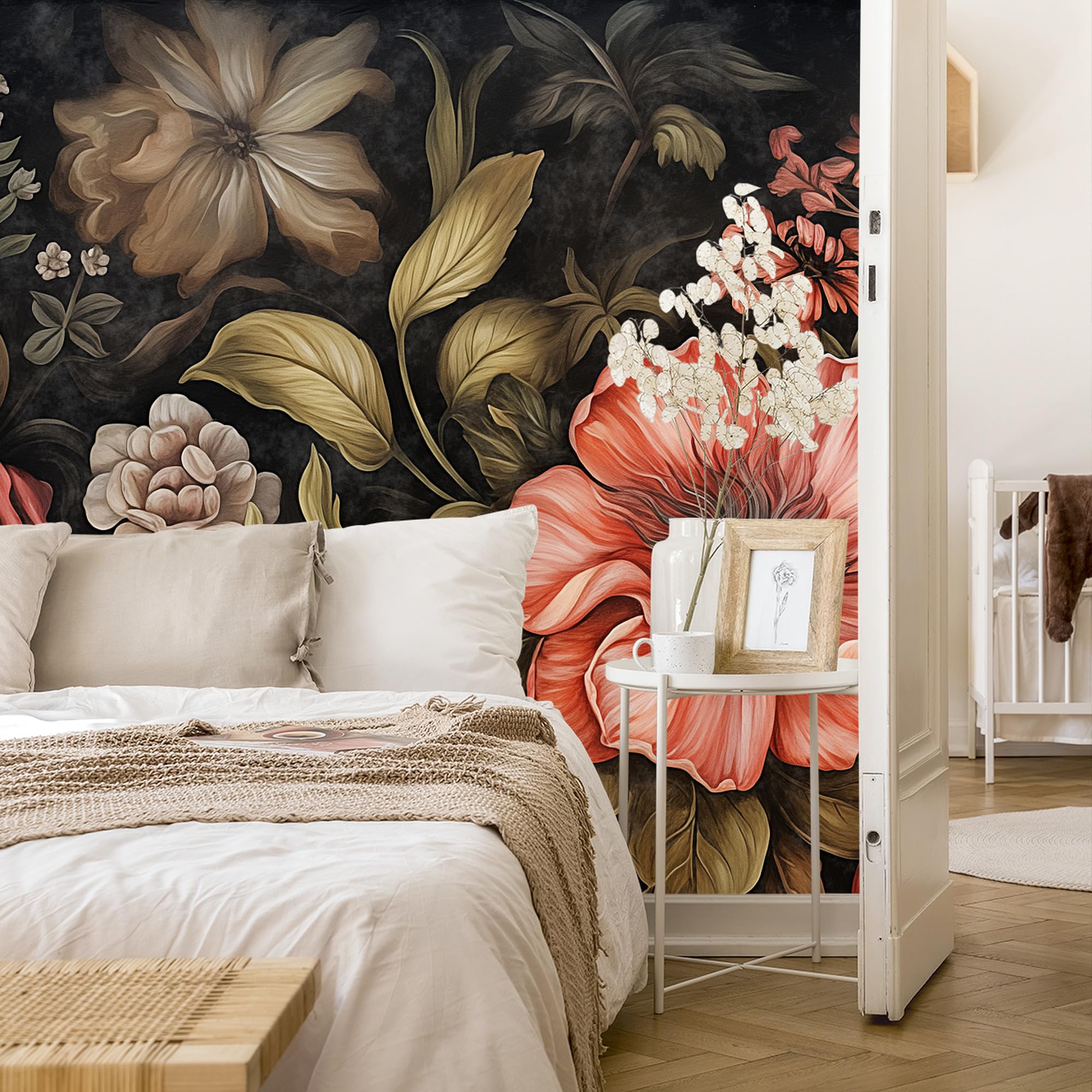 Muralo - Tapeta 3D z włókniny - fototapeta z efektem 3D - tapeta do salonu, sypialni, tapeta ścienna - fototapeta - kwiaty w stylu vintage - szer. 368 cm x wys. 280 cm
