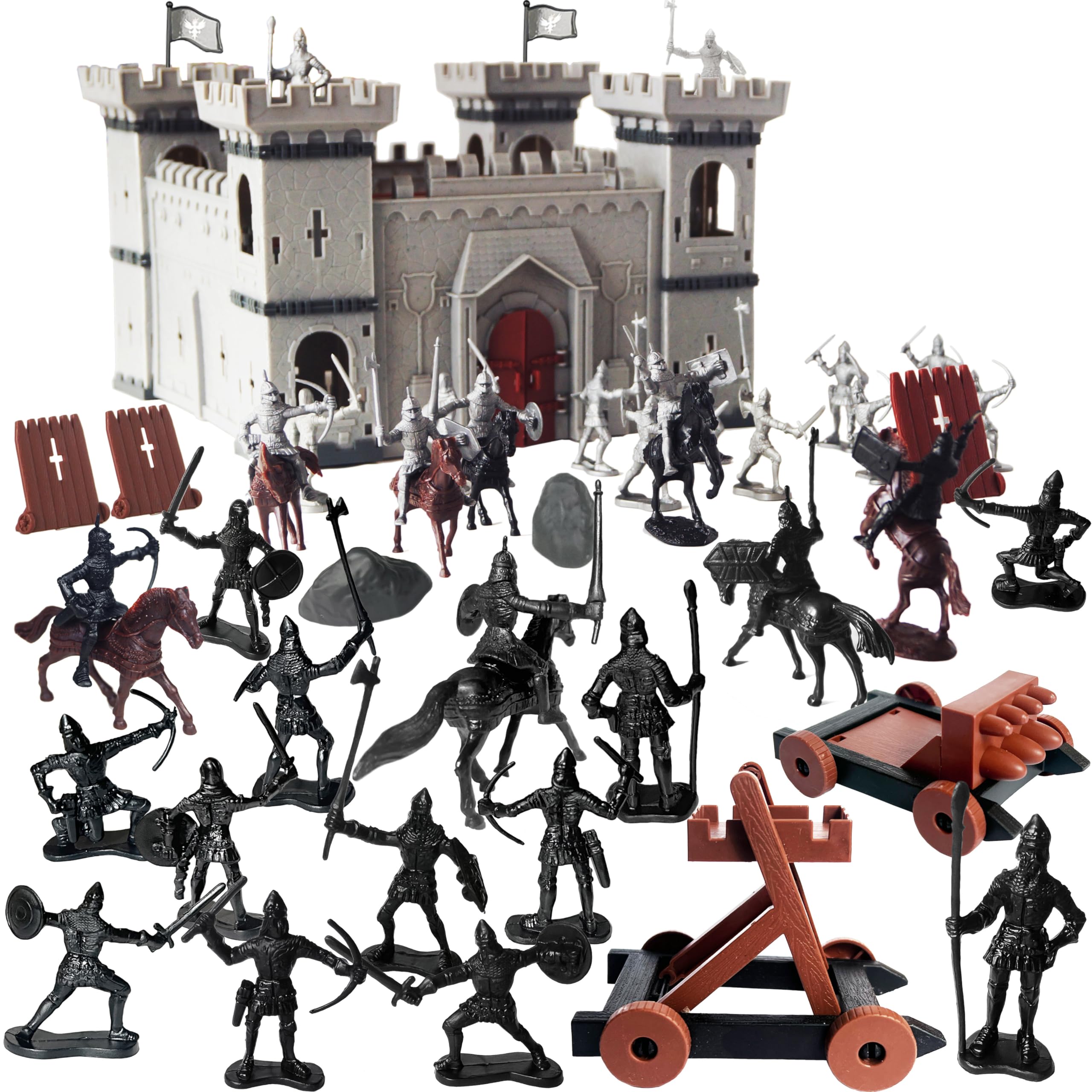 DIY Castle Fort Building The Medieval Times Middle Ages Military Model Kit Set and Figures Soldier Knight Simulated Siege War of Attack (Type B)