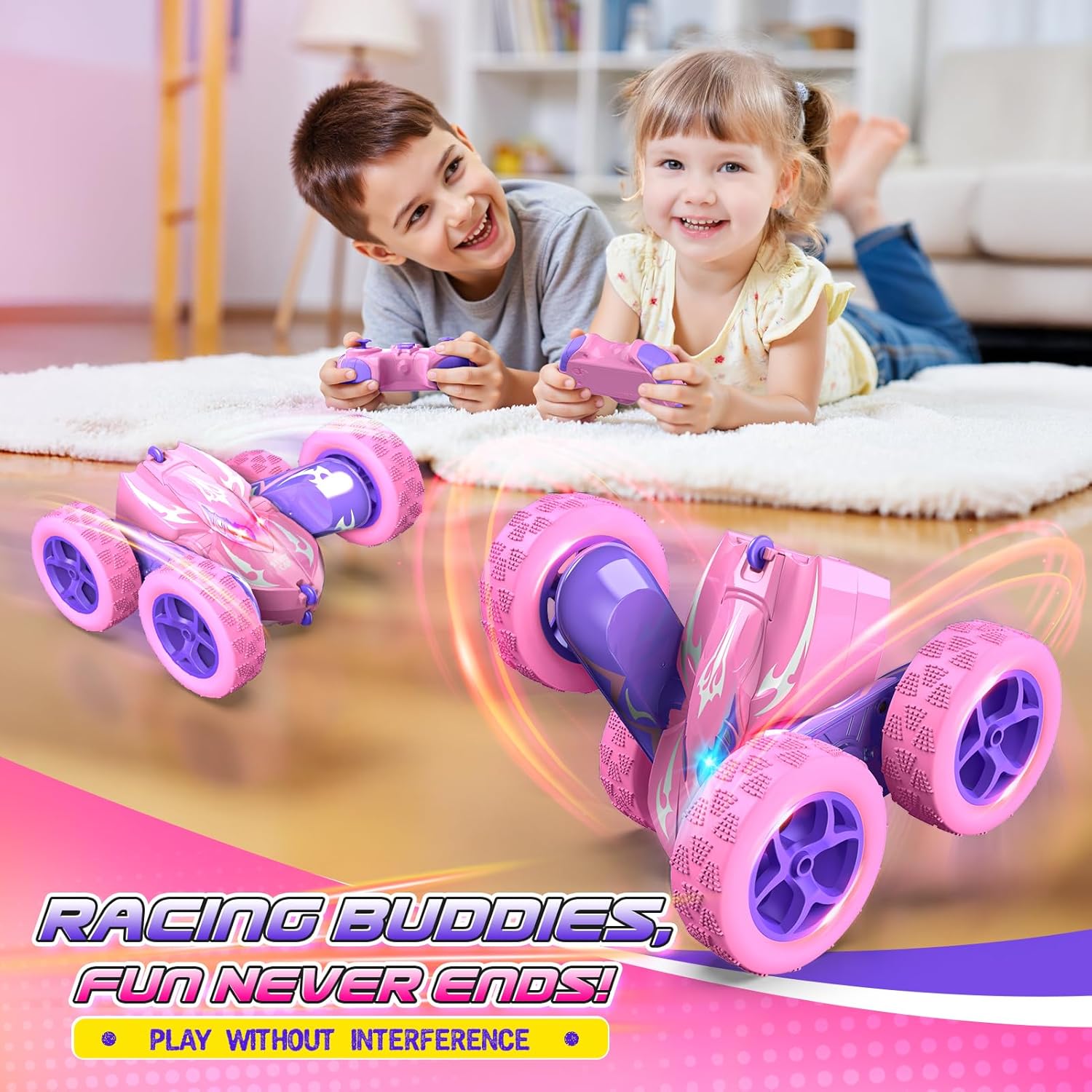 Excitobo Remote Control Car,RC Cars for 4 5 6 7 8 9 10 11 12 Year Old Girl Double Sided 360°Flip 4WD Rechargeable Drift RC Race Car Girls Toys Birthday Gifts Easter Basket Stuffers for Kids Age 4-12