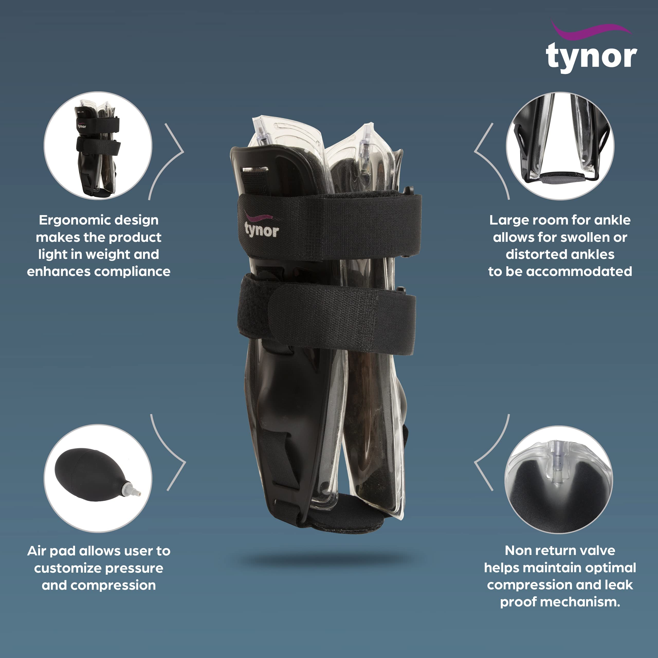 TYNOR Air Ankle Splint, Black, Universal Size, 1 Unit - Image 3 thumbnail
