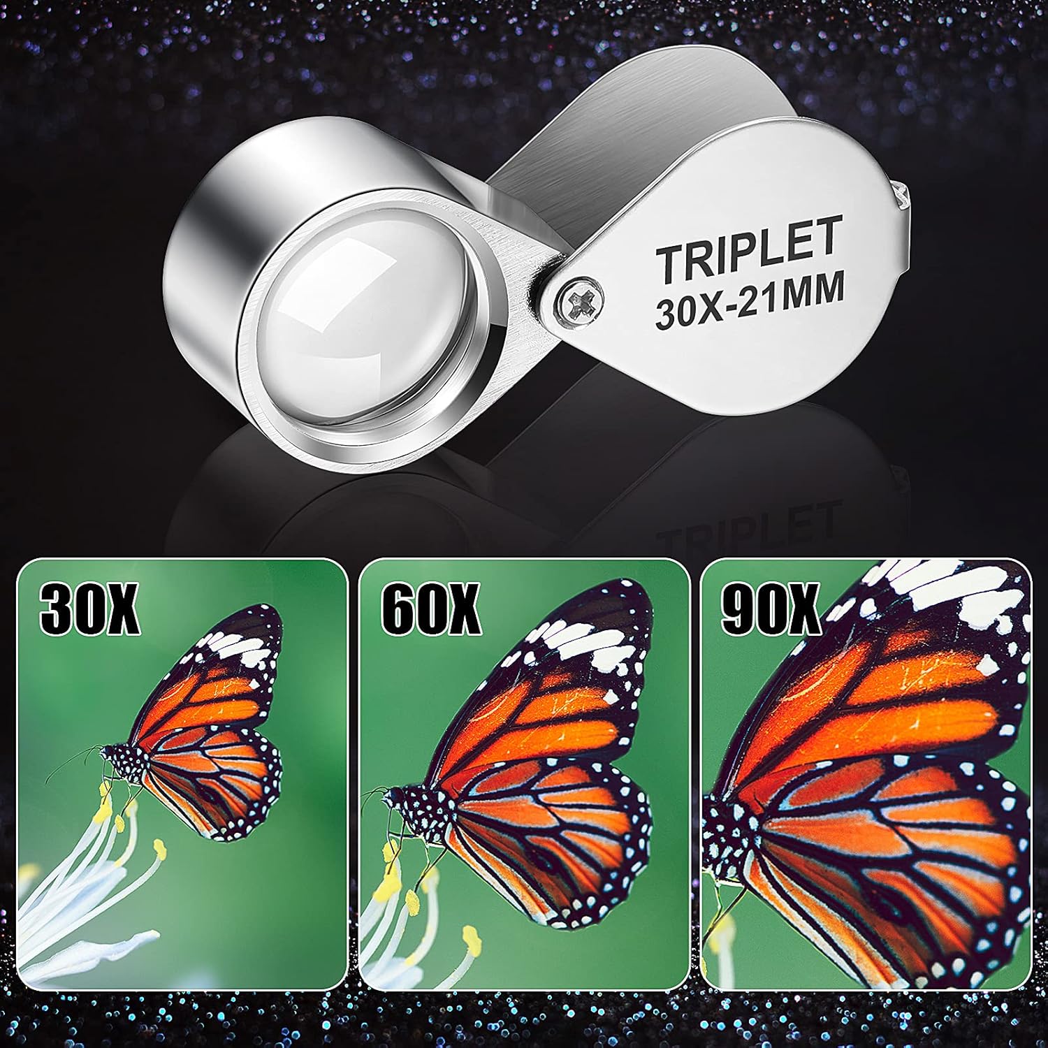 3 Pieces Jewelers Eye Loupe Set 10X, 20X and 30X Pocket Jewelry Loupe, Jewelers Eye Magnifying Glass Magnifier for Jewelry Coins Gems Stamps Watches Supplies (Silver) : Arts, Crafts & Sewing