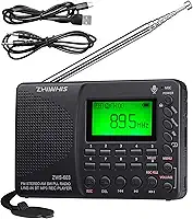 ZHIWHIS Rádio Bluetooth portátil, rádio FM AM de ondas curtas com temporizador de suspensão e função predefinida, gravador digital recarregável, reprodutor de MP3 estéreo com tela de letra, suporta cartão micro SD e auxiliar