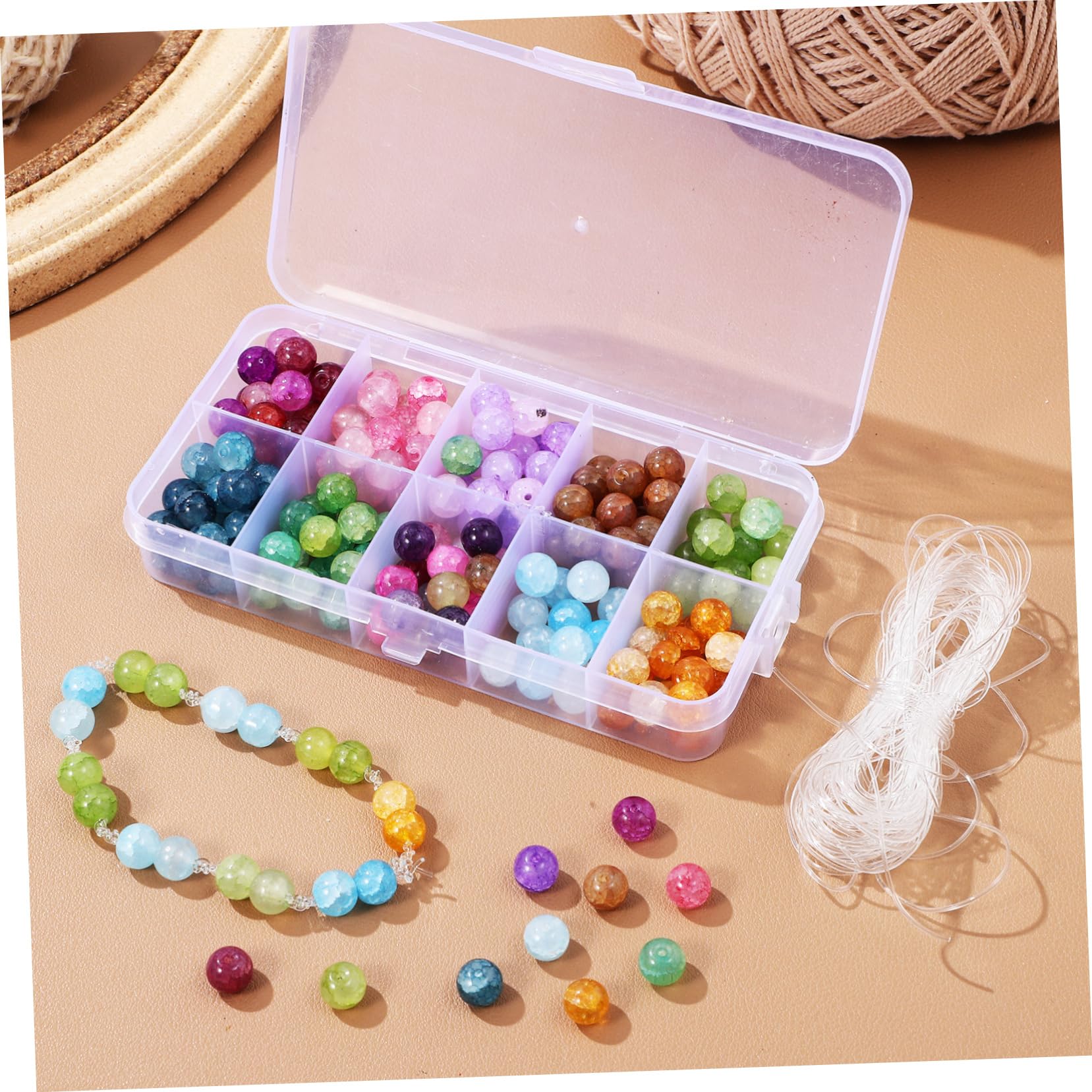 Uonlytech Cuentas de Vidrio Craqueladas 200 Piezas para Manualidades Cuerda Kit para Hacer Pulseras y Collares Joyería Accesorios de Bricolaje