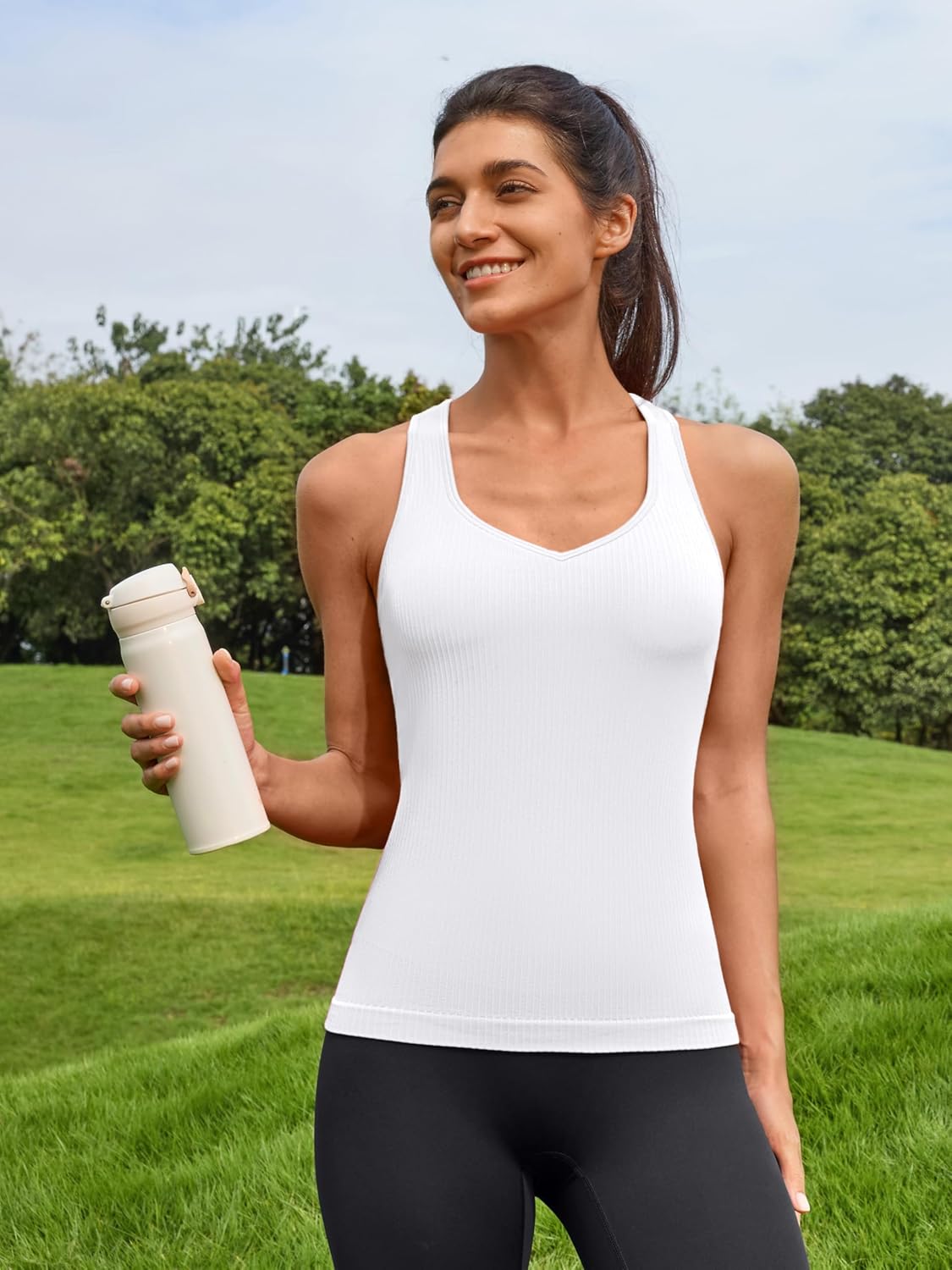 ATTRACO Workout Tank Top for Women Built-in Bra Athletic Tank Sweetheart Neck Seamless Yoga Top - Image 7