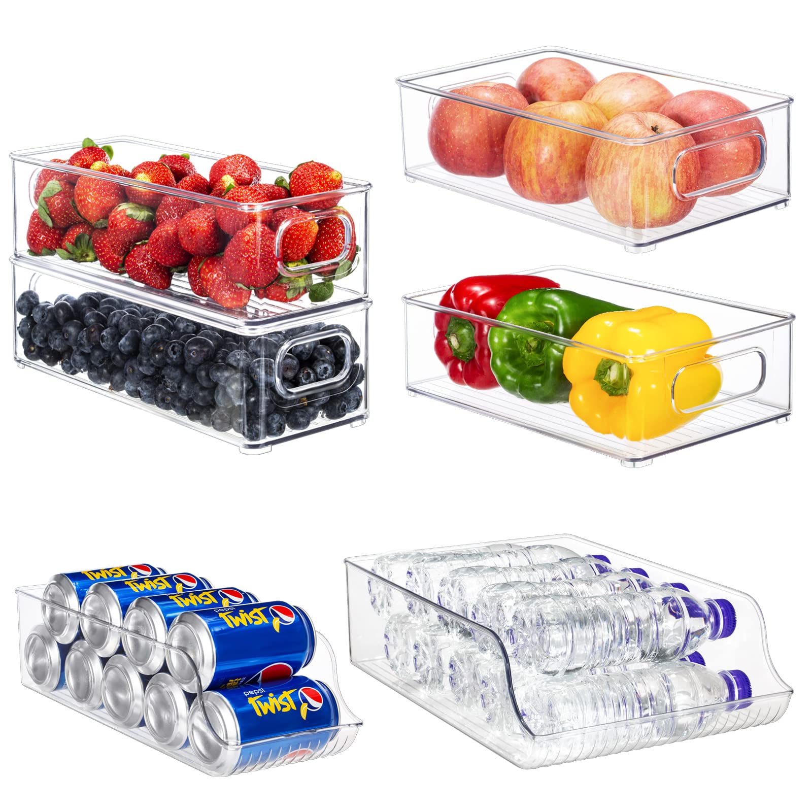 Refrigerator Organizer Bins, Set Of 6 Clear Fridge Organizers, Stackable Fridge Organizer Bins, Soda