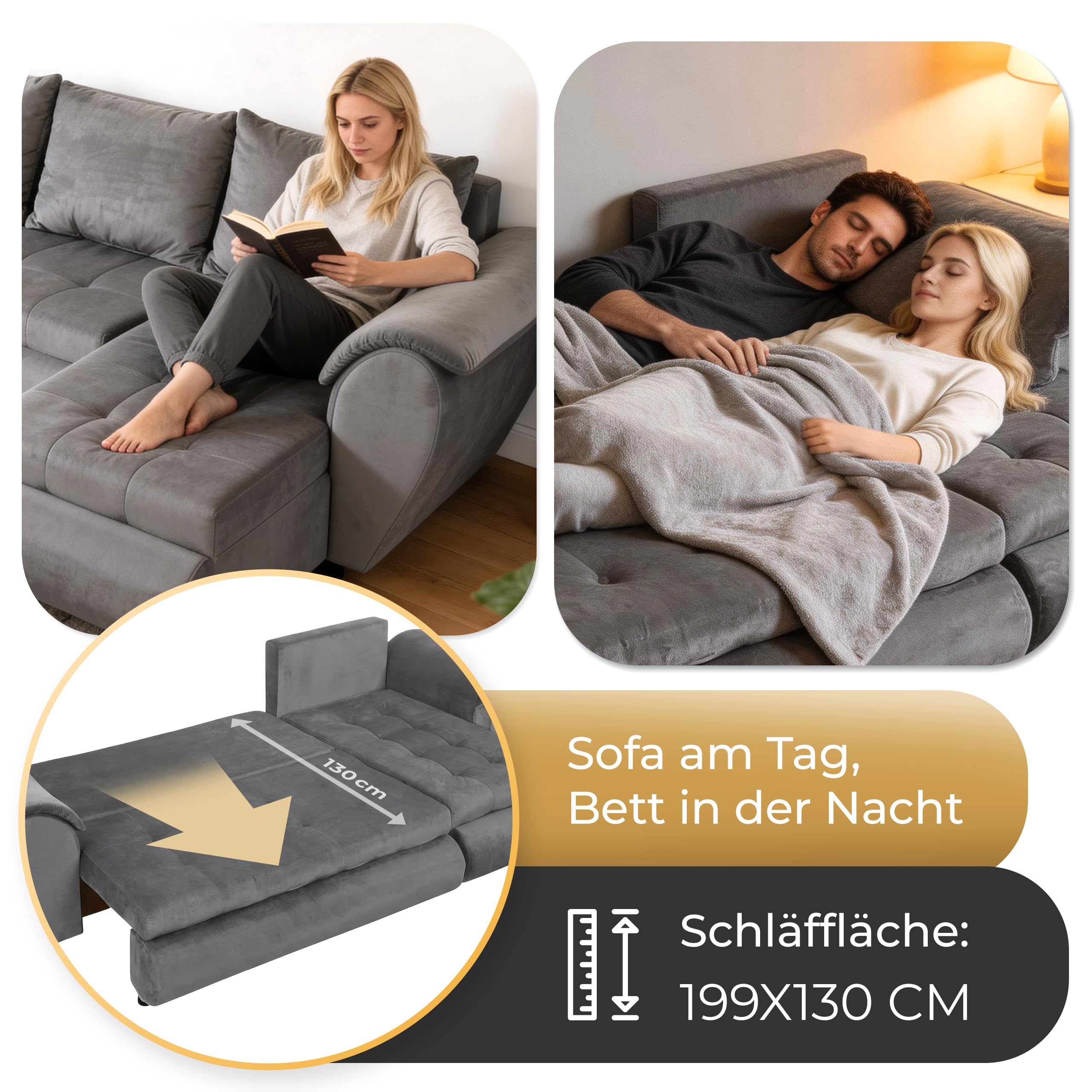 Sierano Ecksofa 265x143x83cm Rot Wohnzimmer Couch Schlafsofa