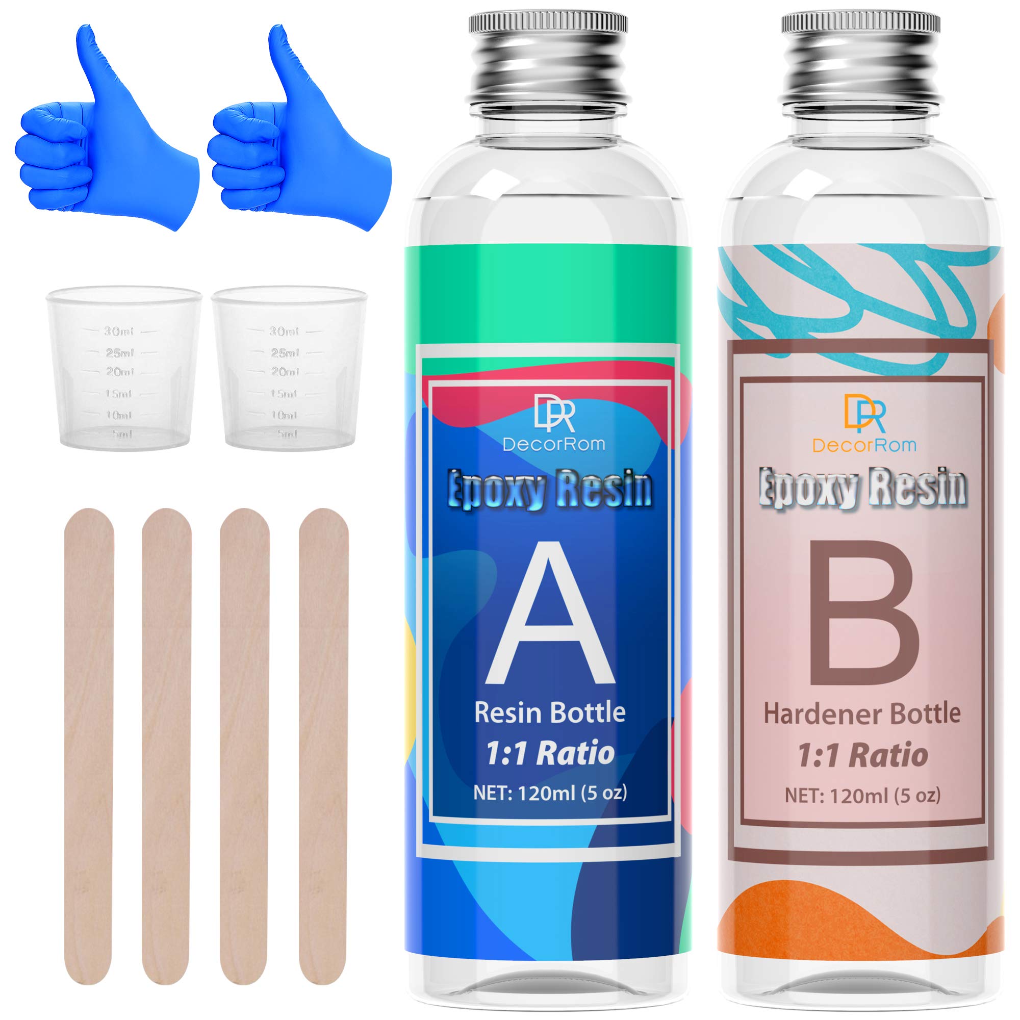 Epoxy Resin Kit - 10oz / 240ml Crystal Clear Epoxy Resin for Casting and Coating - Easy Mix 1:1 Ratio Transparent 2 Part Resin for Table Tops, Jewelry Making, Tumbler, Painting and Craft Decoration