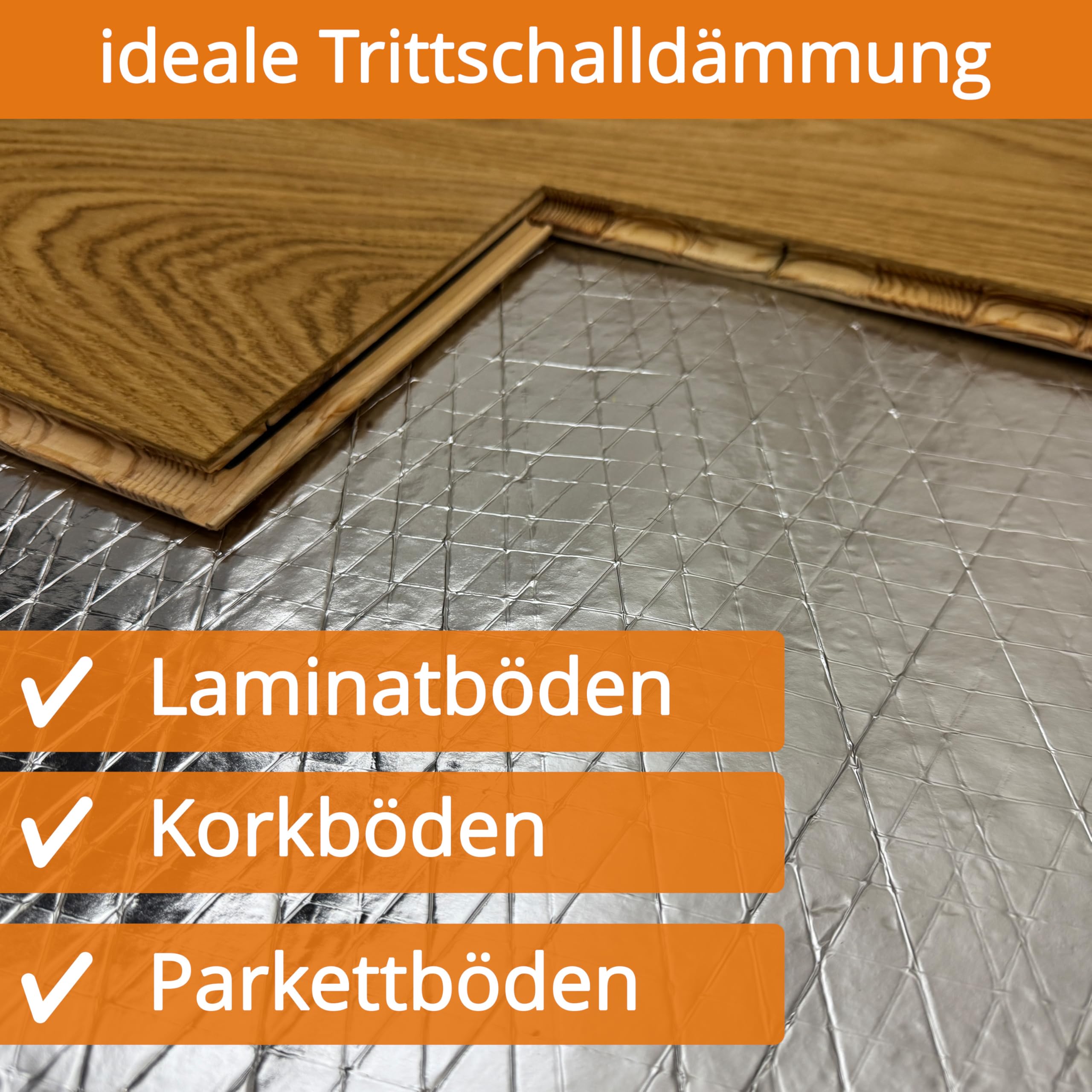 uficell® Akustik Trittschalldämmung topsonic Akustik ALU Gehschalldämmung für Laminat und Parkett mit Alu-Dampfbremse, Raumdichte: 800 kg/m³ (Stärke 3 mm | 50 m²)
