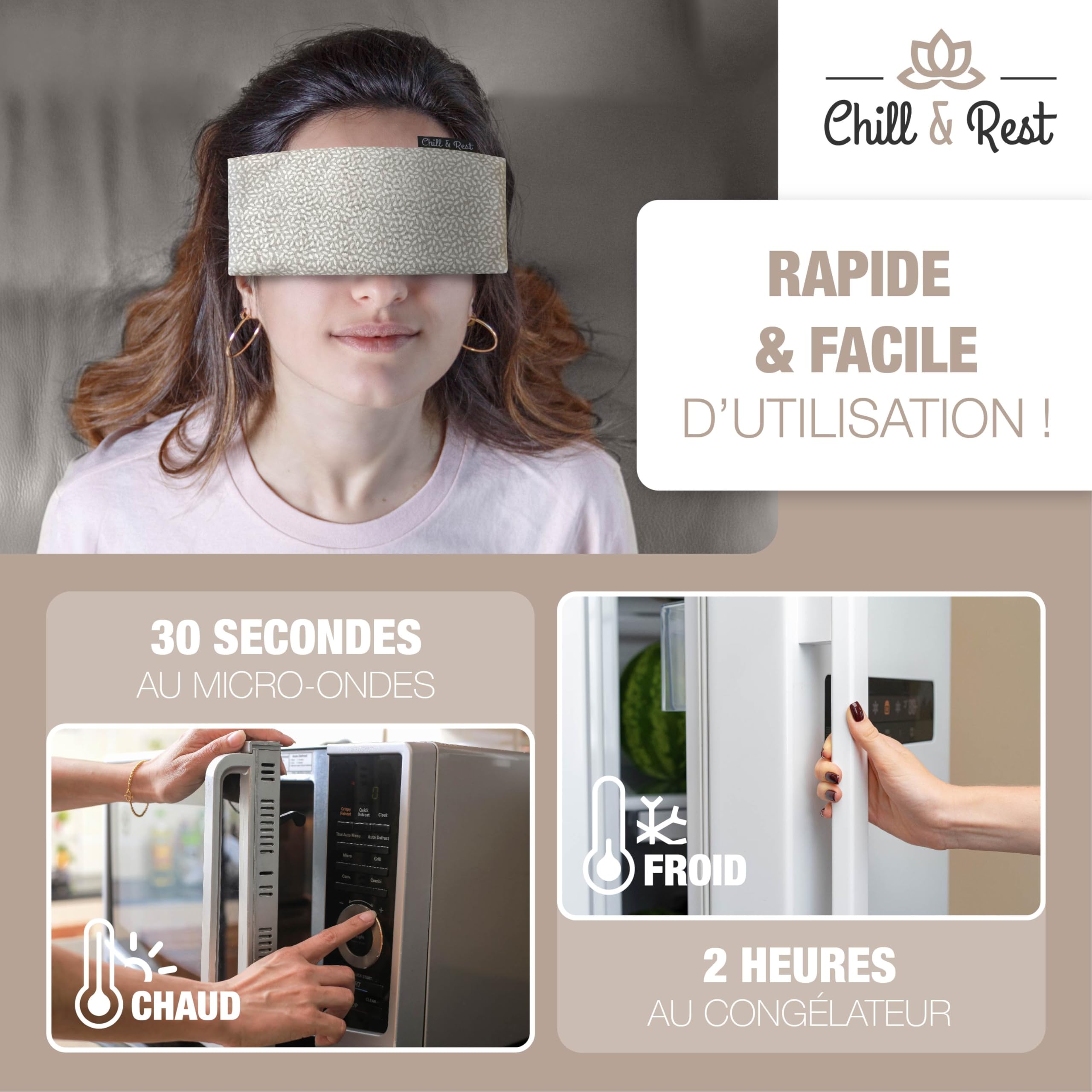 Chill&Rest - Petite bouillotte micro-ondes déhoussable - Fabriquée en France - Patch chauffant - Bouillotte enfant - Coussin chauffant nuque - Regles douloureuses - Cadeau - Beige - La Naturelle