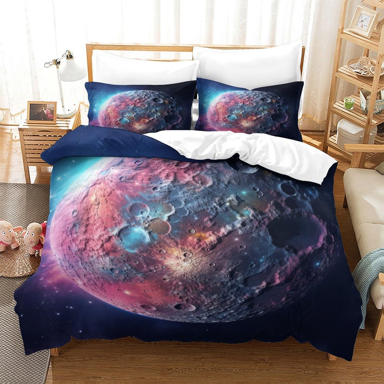 P1S9U7W5Y Galactic 3D Printed Duvet Cover Set 3pcs Microfiber Universe Bedding Set Double