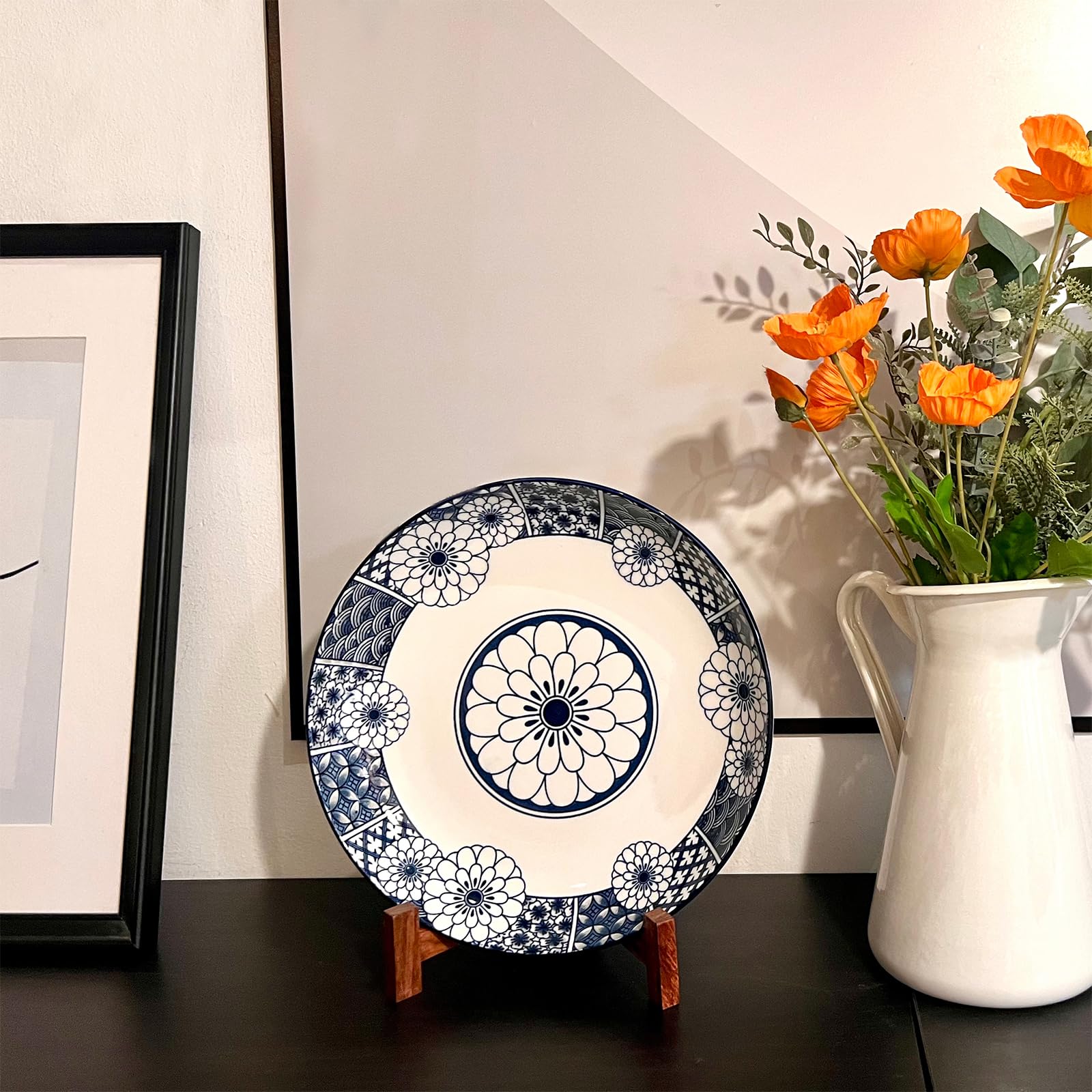 Soportes para platos para exhibición, soportes para platos de 7 pulgadas para exhibir, estante de platillo de mesa de madera maciza rústica, caballete plegable para marco de fotos