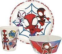 Zak Designs Spider-Man Kids Dinnerware Set: 3-Piece Melamine Bamboo Plate, Bowl & Tumbler - Spidey and His Amazing Friends, BPA-Free