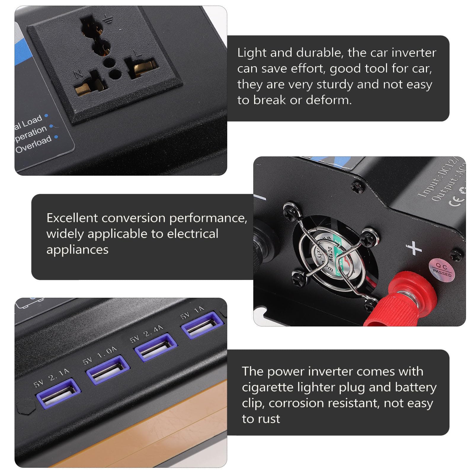 Inversor para Coche 12v a 220v 4000w con Luz LED Ambiental