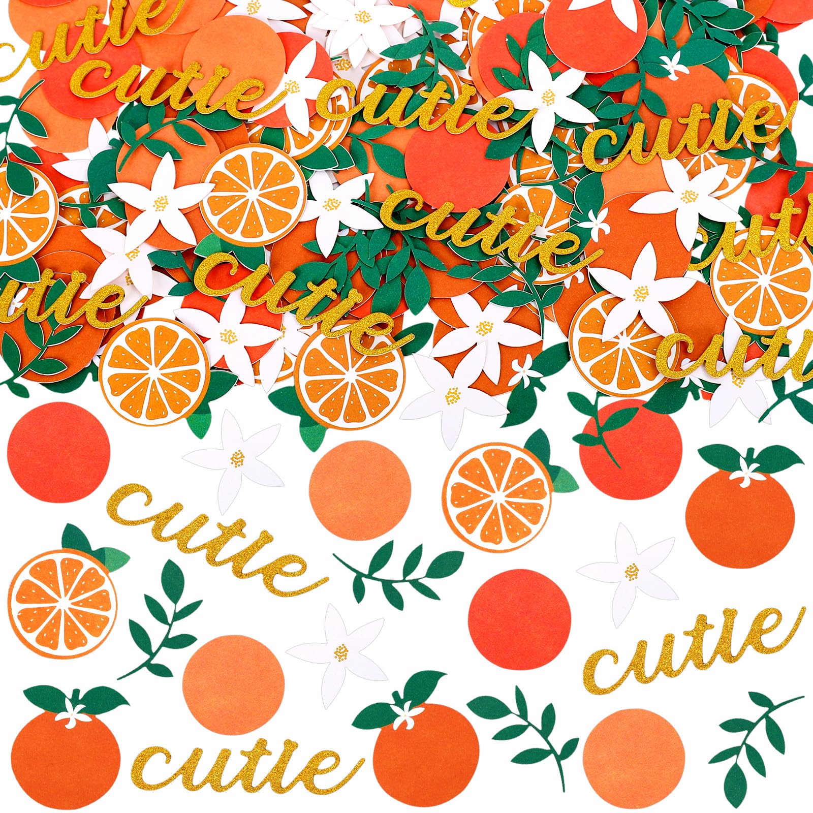 Whaline 315Pcs Little Cutie Baby Shower Confetti with Gold Glitter Letter Tangerine Citrus Confetti Orange White Green Decorations for Baby Shower