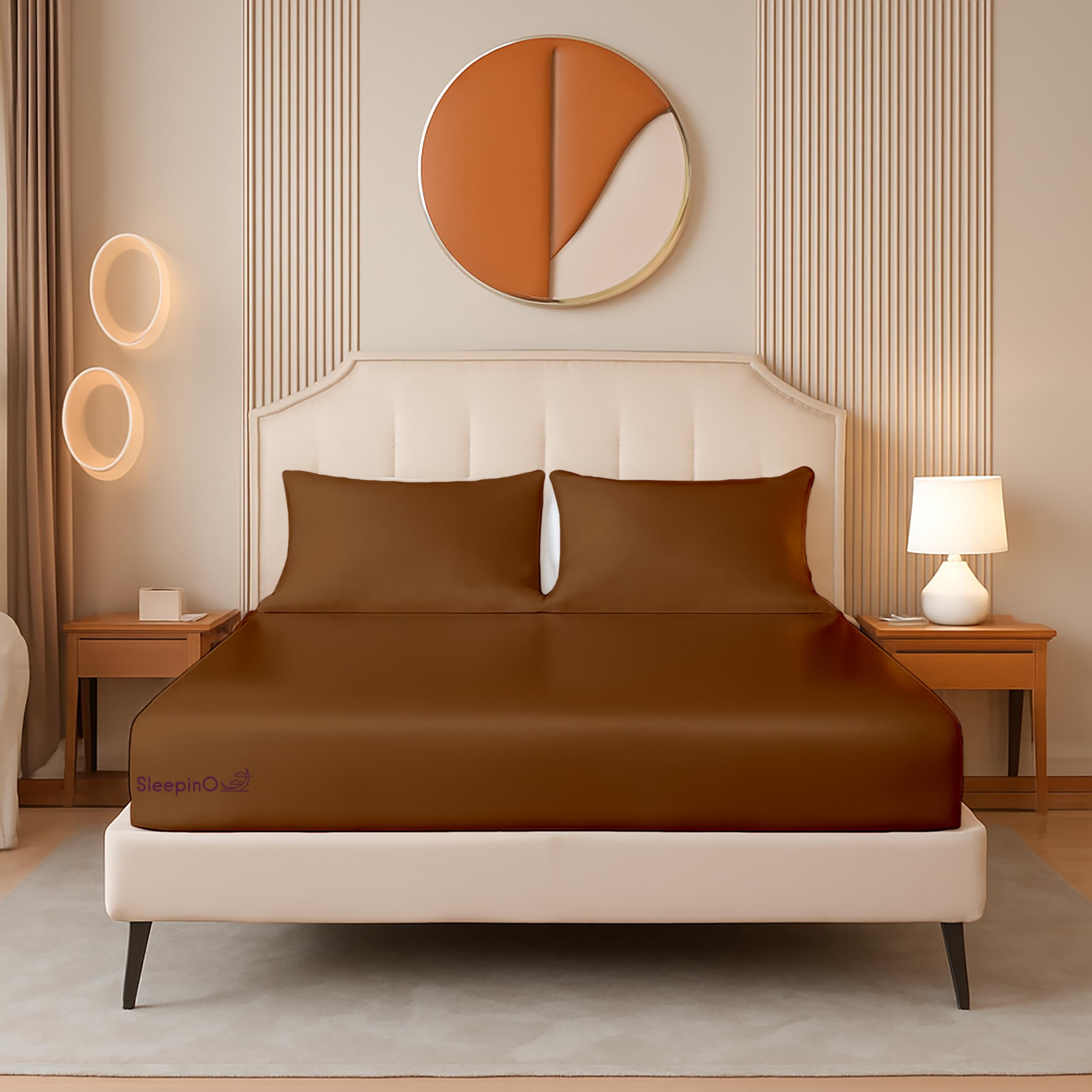 Luxurious Satin Elastic Fitted Bedsheet for Single Bed 36"x75" Inch with Pillow Covers 400TC Midnight Luxe Satin Royal Touch Gifting Collection - Chocolate-image-42