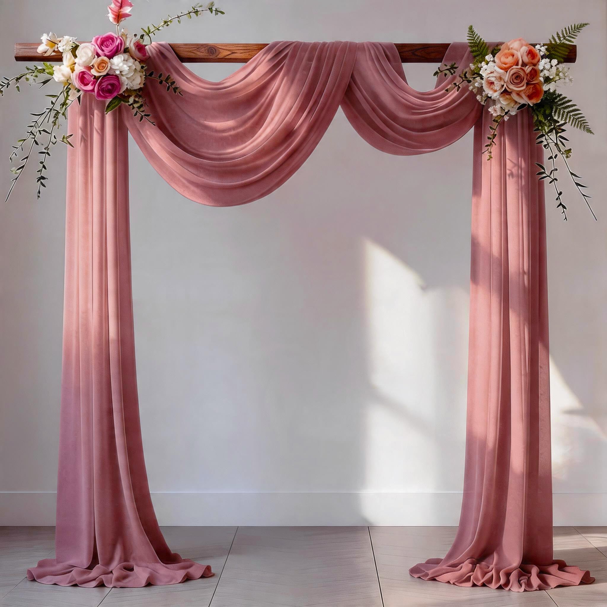 Wedding Arch Draping Fabric Dusty Rose 29" X 20FT Chiffon Fabric Sheer Drapes for Wedding Ceremony Arbor Engagement Party Bridal Shower Decoration | Dusty Rose Backdrop Fabric 2 Panels