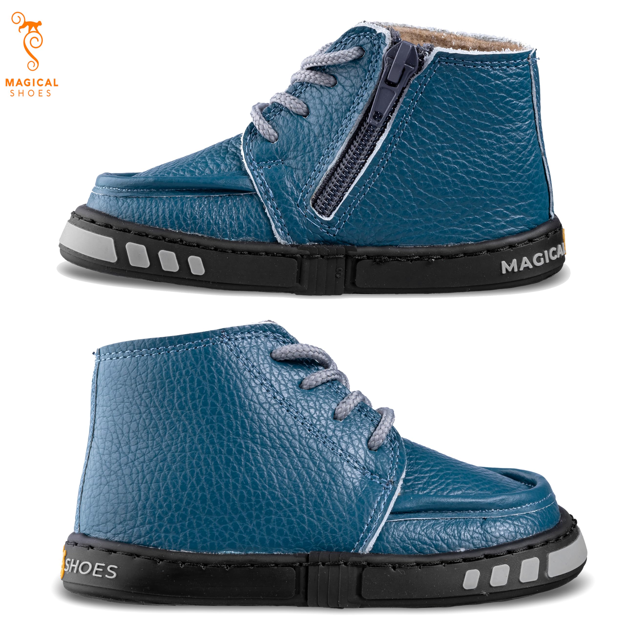 Magical Shoes Barfußschuhe für Mädchen & Jungen, Halbstiefel aus Leder, Lederstiefeletten, Kinderschuhe, Babyschuhe Frühling, Herbst, Frühwinter, Manul