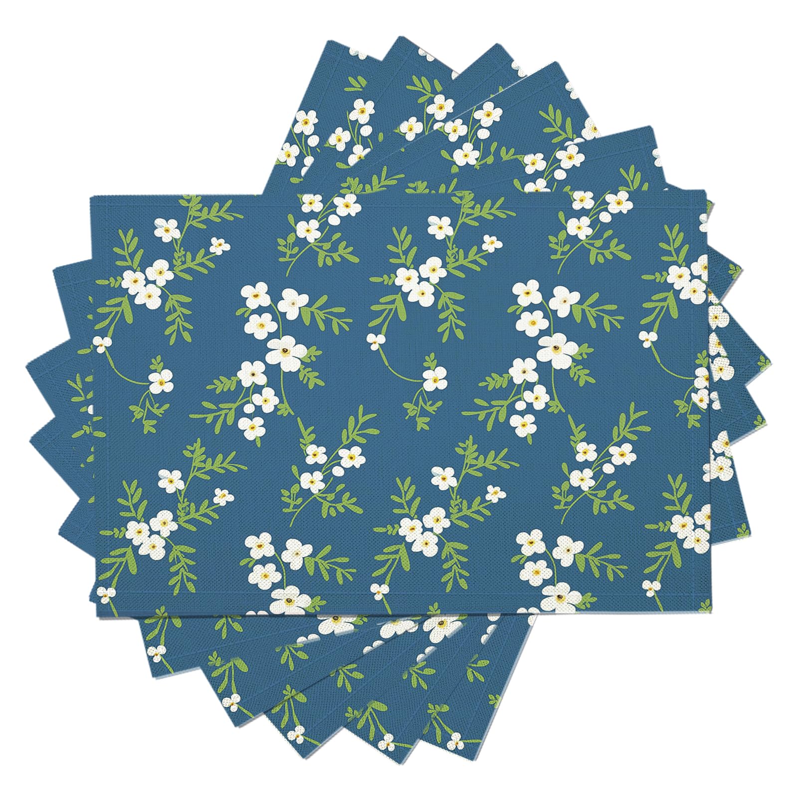 Tovaglietta Americana Fiori Semplici in Cotone Lino Rettangolare - Tovagliette Set di 8 Piccoli Cento Fiori Resistente al Calore per La Cucina, Il L'Ufficio, 30 x 45cm