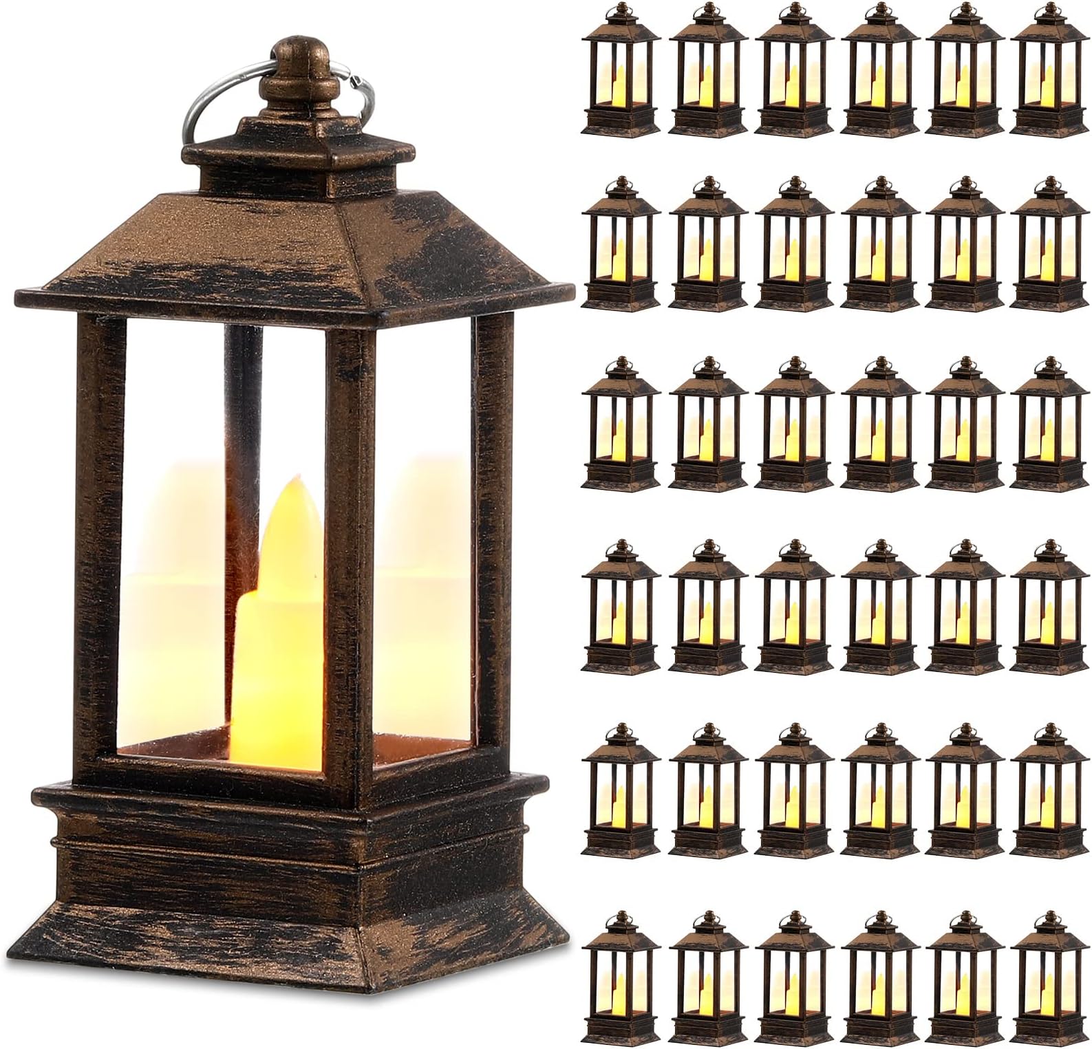 VIHOSE 36 Pcs Mini Vintage Lantern with LED Flickering Candle 3.7 Inch Mini