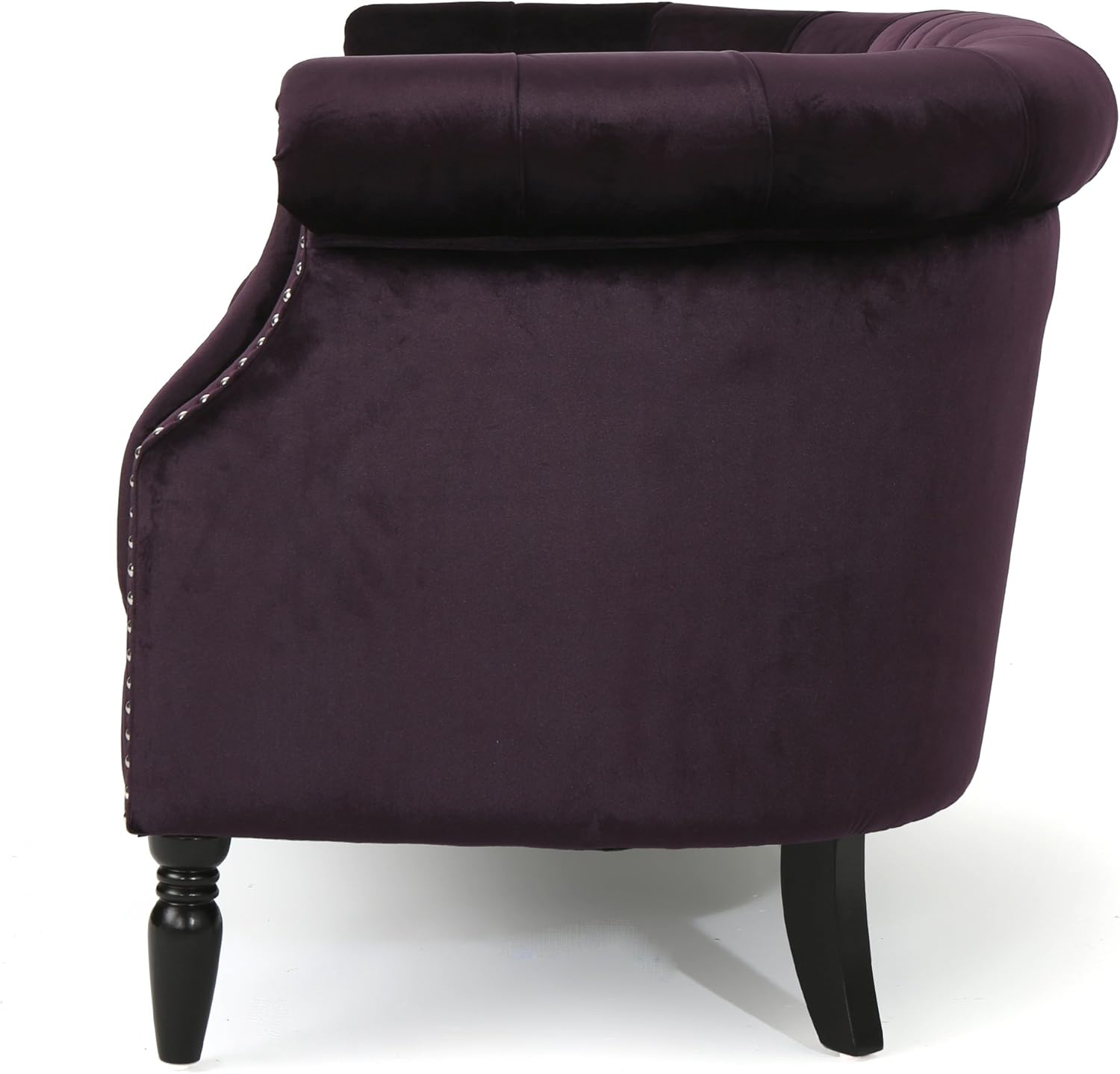 Christopher Knight Home GDFStudio Melaina Tufted Chesterfield Velvet Loveseat with Scrolled Arms, BlackBerry and Dark Brown