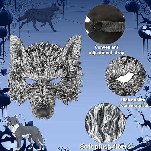 Miniatura 3 de Máscara de lobo con cola y guantes, disfraz de hombre lobo para hombres, mujeres y niños, disfraz de fiesta de Halloween, cosplay