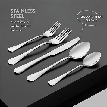 FineDine 20-Piece Stainless Steel Silverware Set - Kitchen Utensils Set Serving For 4, Cutlery Set - Flatware Set Includes Spoons, Forks & Knifes - Dishwasher Safe Stainless Steel Utensils Set