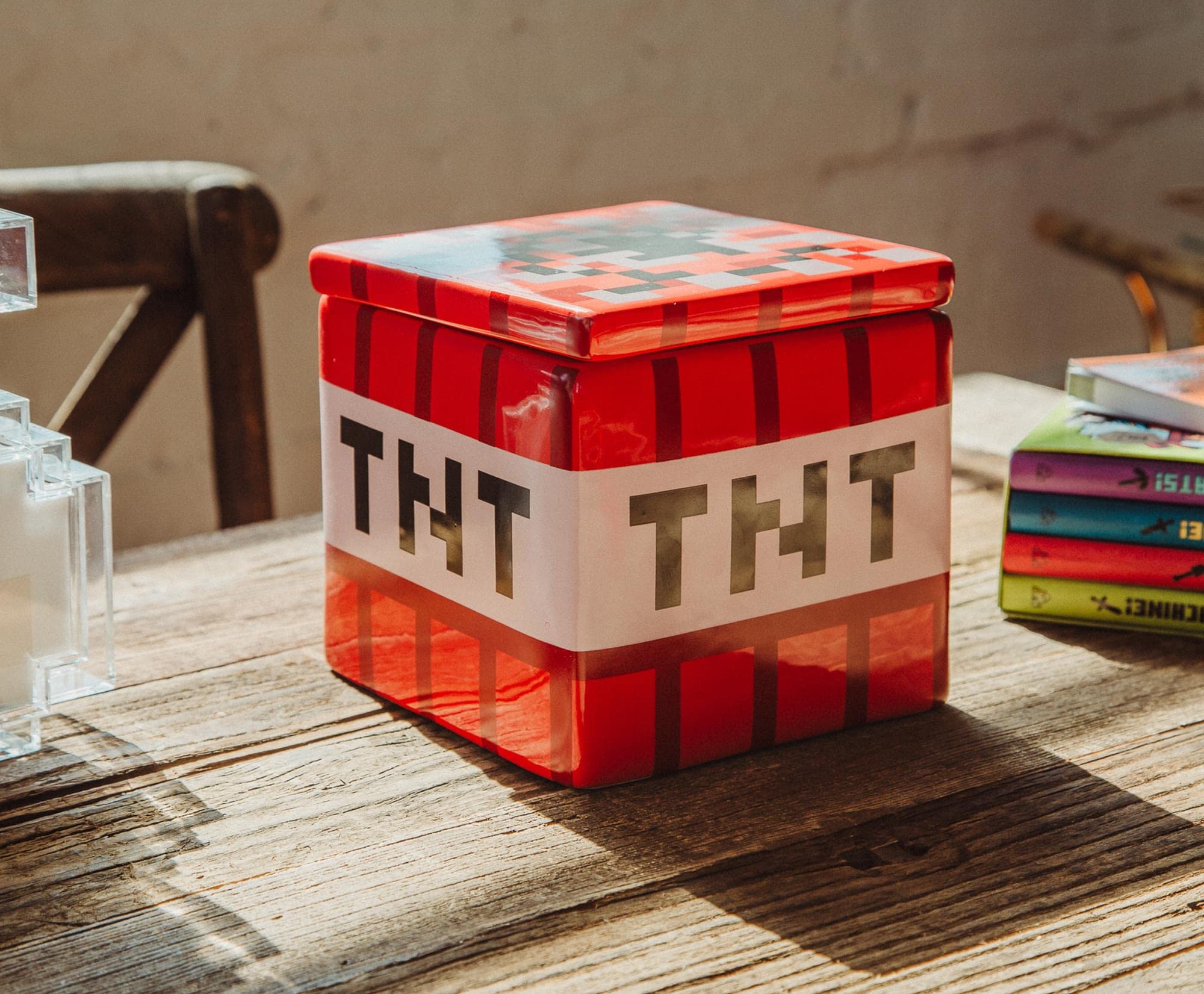 Minecraft TNT Block Boîte à biscuits en céramique avec couvercle 15,2 cm | Rangement de cuisine pour collations