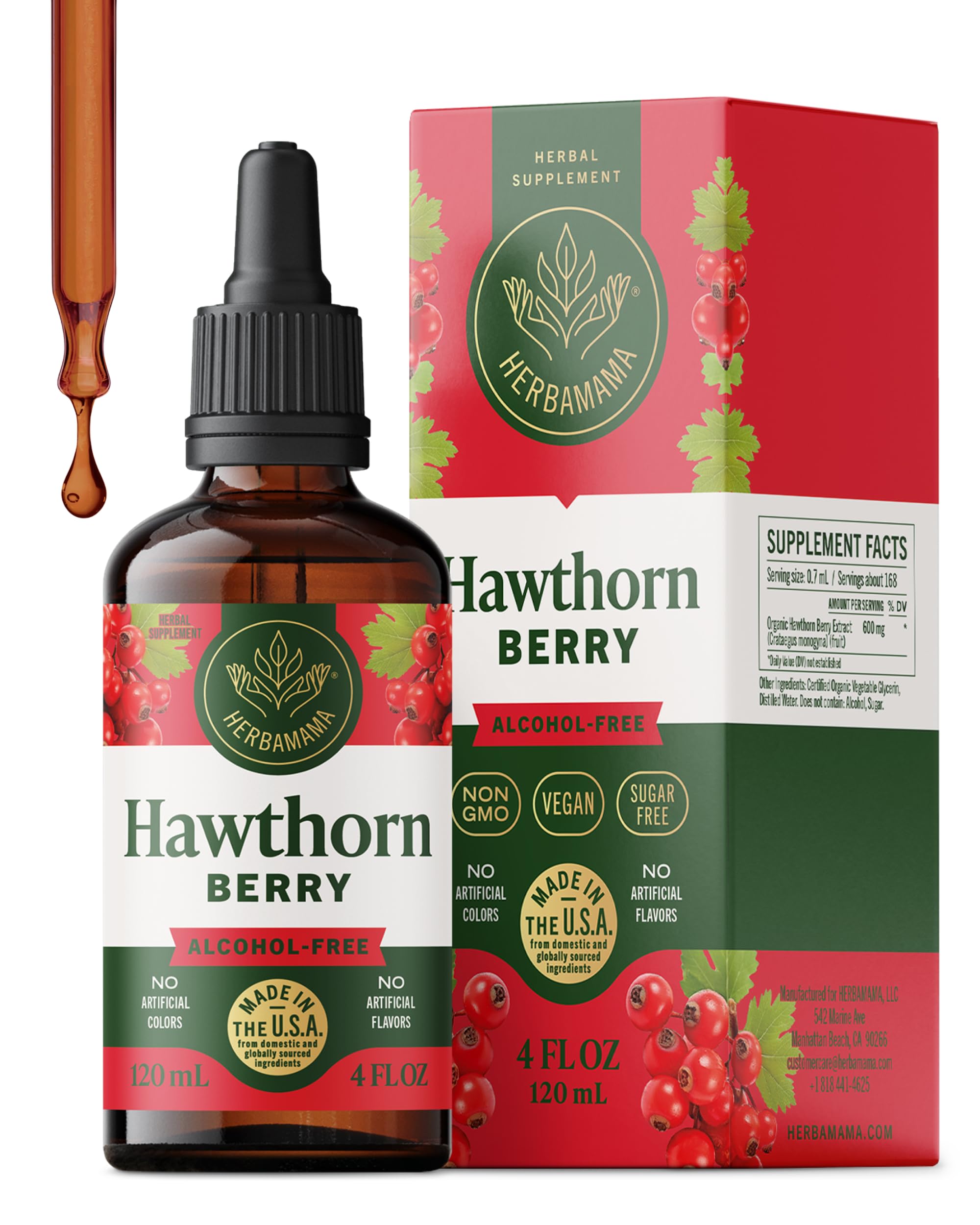 HERBAMAMA Hawthorne Berry Tincture - Circulation Support 4 Fl Oz (Pack of 1)