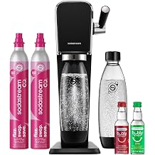 SodaStream ART Sparkling Water Maker, Value Bundle, Soda Maker, Includes 2 Quick Connect 60L CO2 Cylinders, 2 Dishwasher Safe BPA Free Bottles, 2 bubly Flavor Drops, Make your own Pepsi, Black