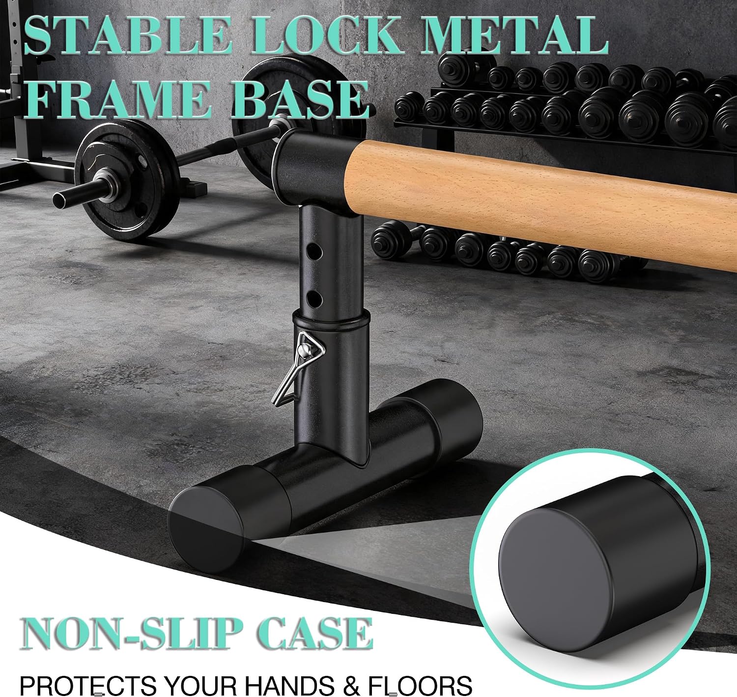 GanFindX Wooden Parallel Bars, Adjustable 6-14In,550-600lb Capacity | Natural beech wood push-up bars with a non-slip steel base for handstands, L-sits, gymnastics and home strength training.