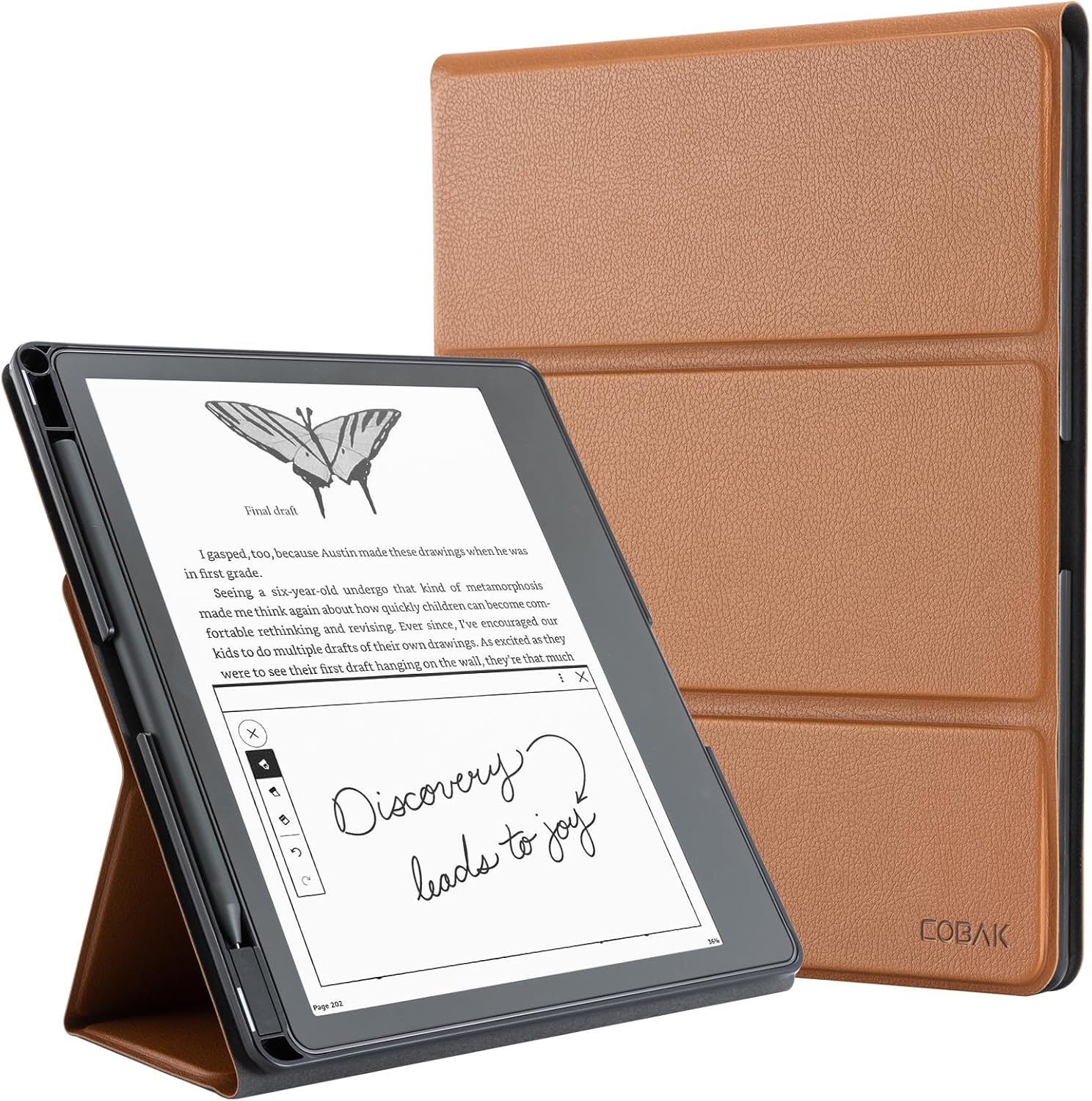 CoBak Case for Tablet Reader - All New PU Leather Cover with Auto Sleep Wake Feature for Tablet Reader 10.2" 2022 & 2024 Released with Pen Holder (not Compatible with Remarkable)，Lychee Brown