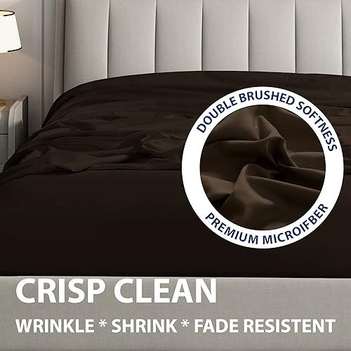Miniatura 4 de Home Basics - Juego de sábanas de microfibra cepillada ultra suave de 6 piezas de 2.34 ozm, hipoalergénico, tamaño matrimonial, color marrón